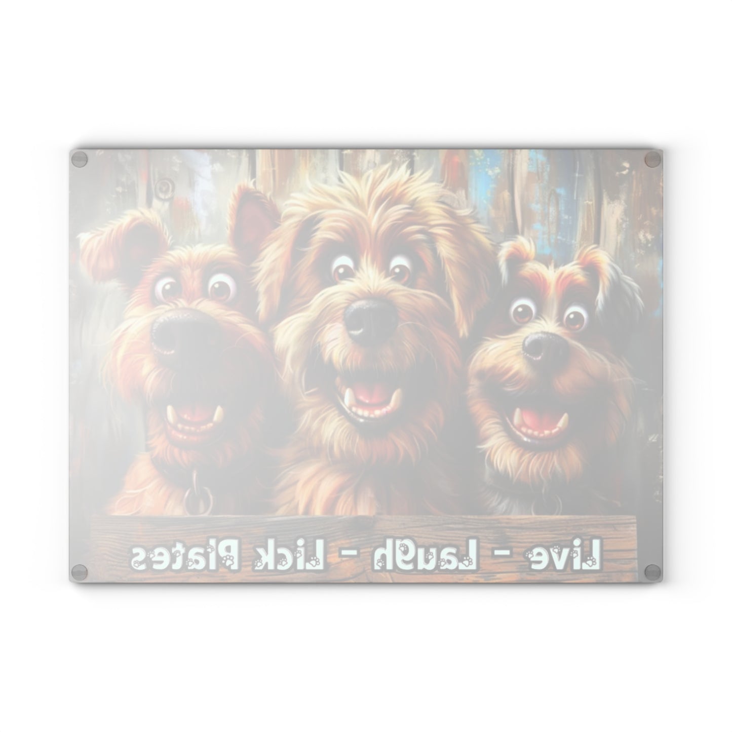 🐾🐕 “Happy Pups Kitchen Board” Glass Cutting Board – Cheerful Decorative Kitchen Accent