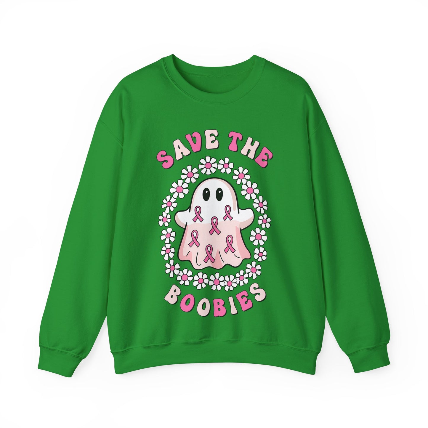 👻🎀 Save the Boobies Ghost Sweatshirt – Cute Breast Cancer Awareness Crewneck