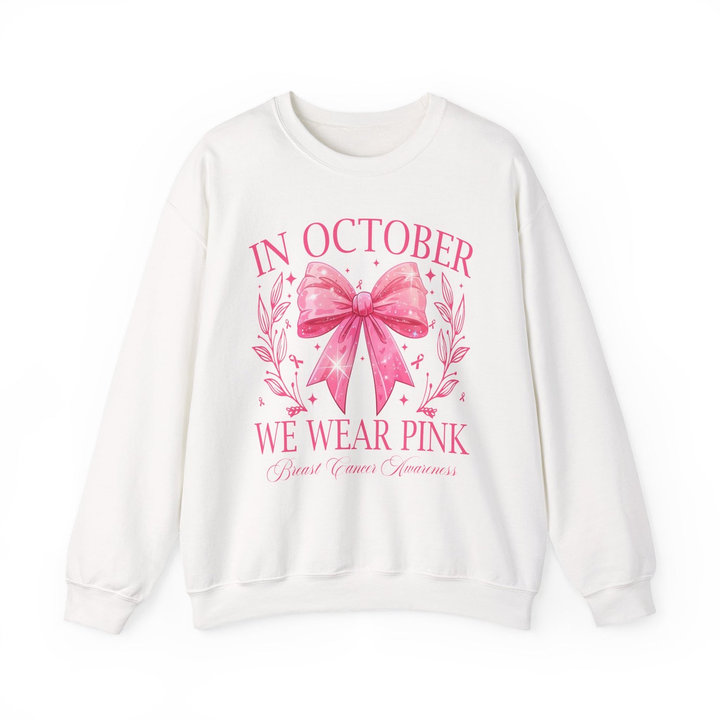 🎀✨ In October We Wear Pink Sweatshirt – Elegant Bow Breast Cancer Awareness Crewneck