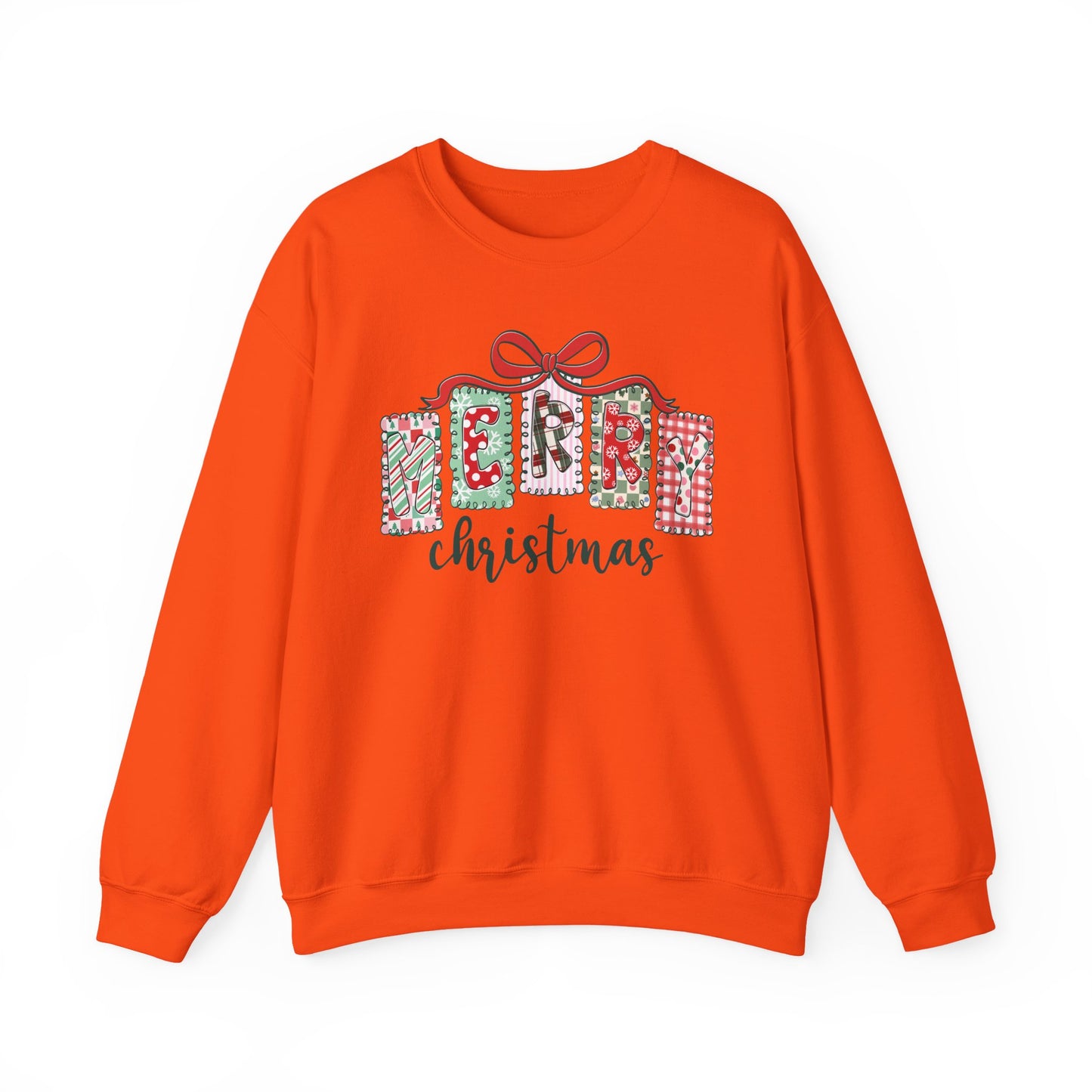 🎀✨ Merry Christmas Sweatshirt – Cozy Patchwork Holiday Crewneck