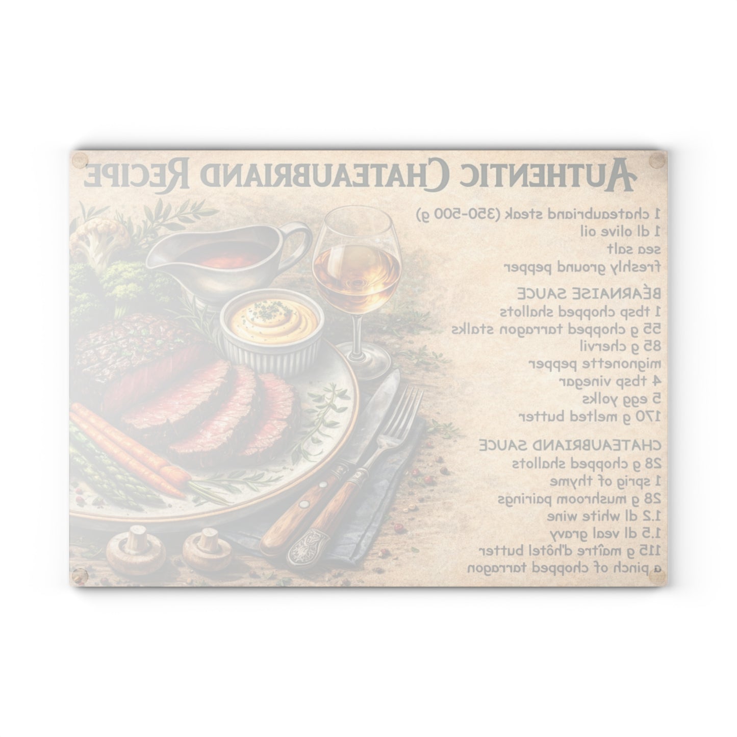 Authentic Chateaubriand Recipe Glass Cutting Board – Classic French Steak Kitchen Art