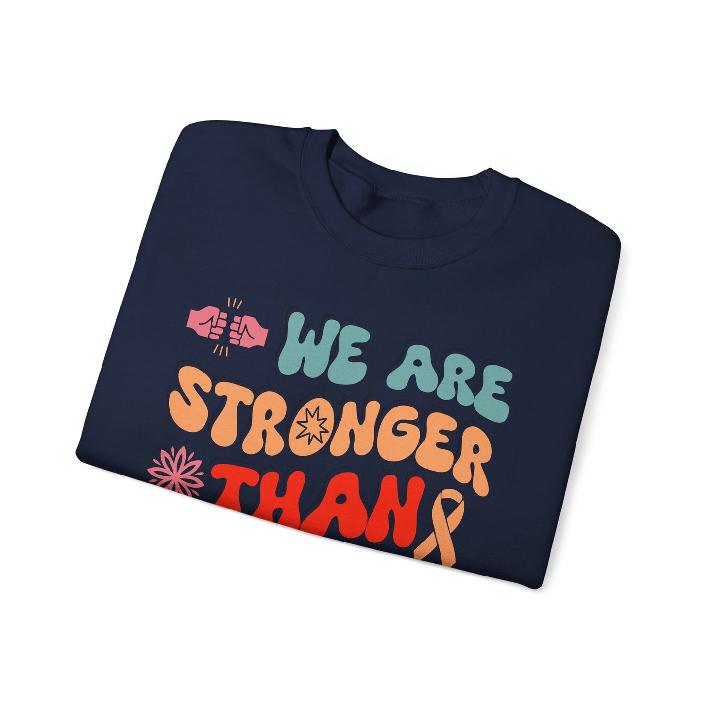💪🌸 We Are Stronger Than Cancer Sweatshirt – Retro Breast Cancer Awareness Crewneck