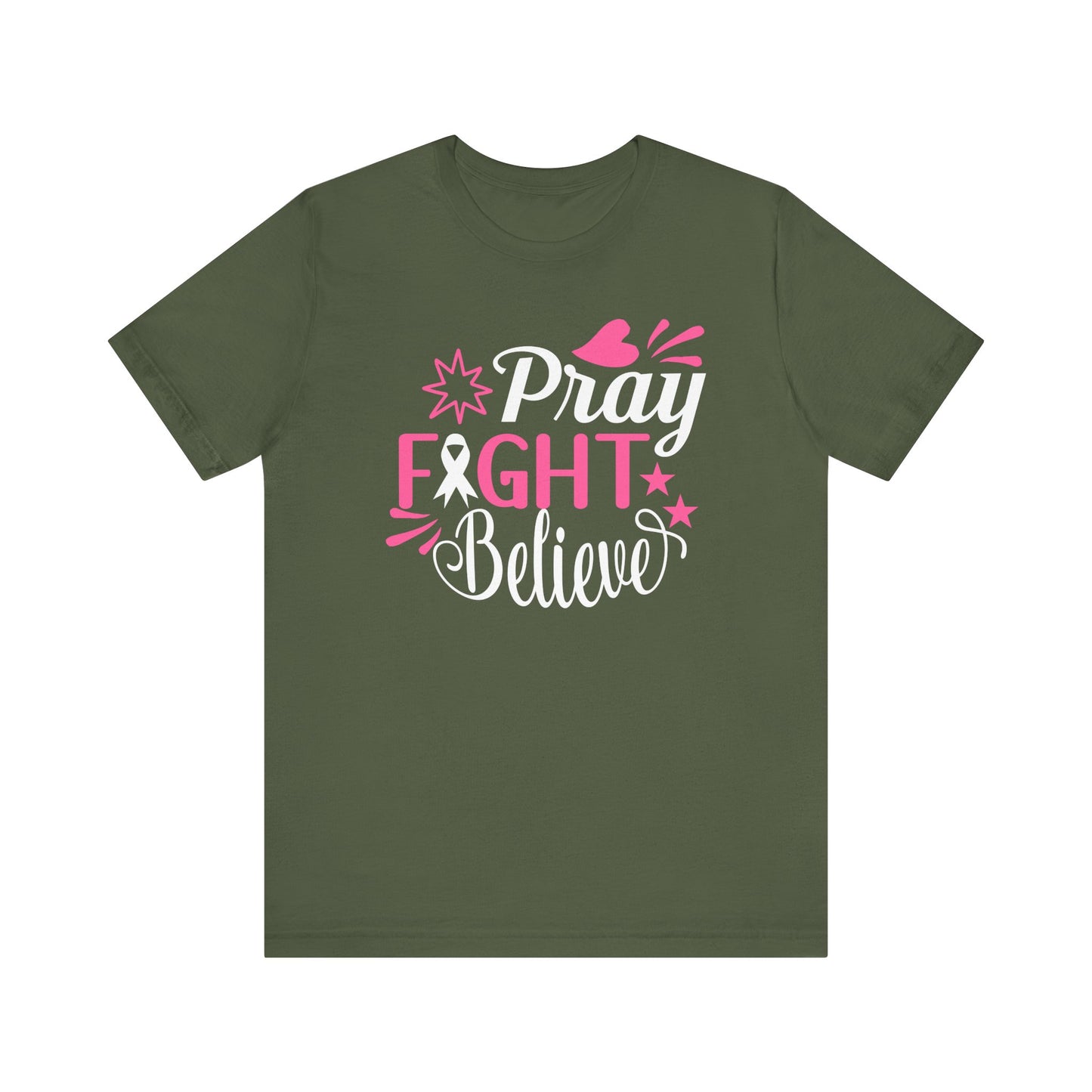 💗 Pray Fight Believe – Breast Cancer Awareness T-Shirt 🎗️