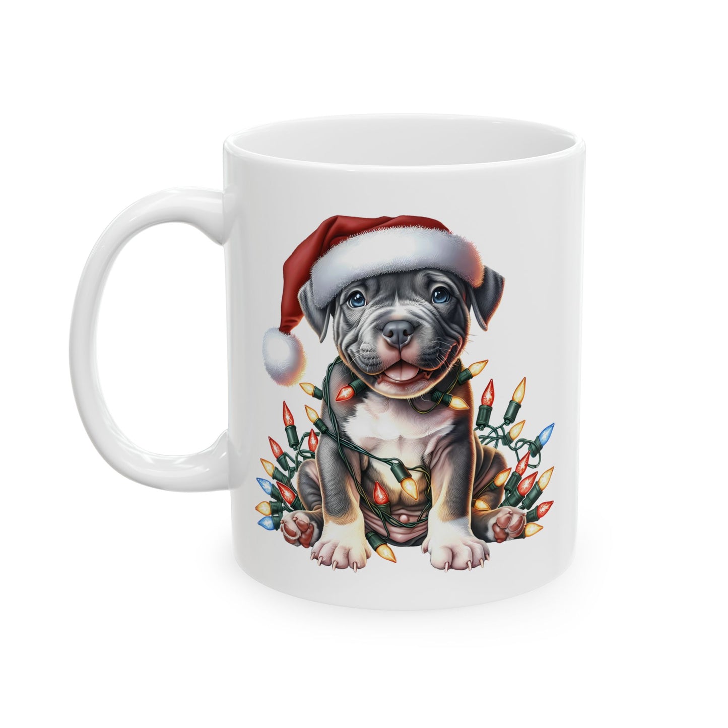 🎄 Pitbull Christmas Lights Mug – Holiday Cheer for Dog Lovers 🐾