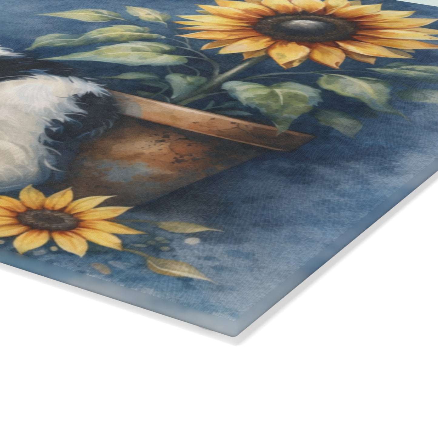Sunflower & Baby Cow Glass Cutting Board – Rustic Farmhouse Kitchen Decor