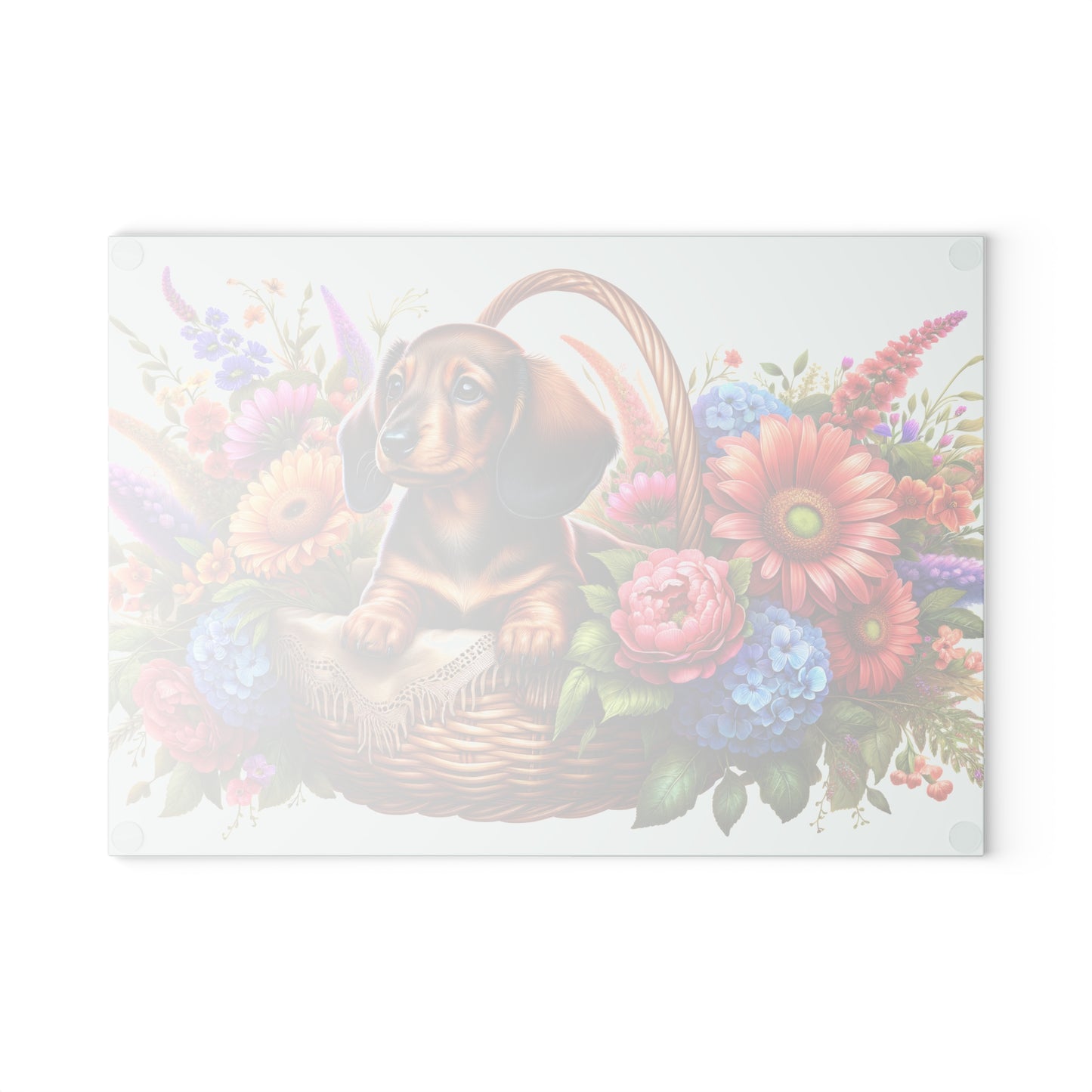 🌸 Dachshund Floral Basket Cutting Board – Whimsical Charm for Your Kitchen