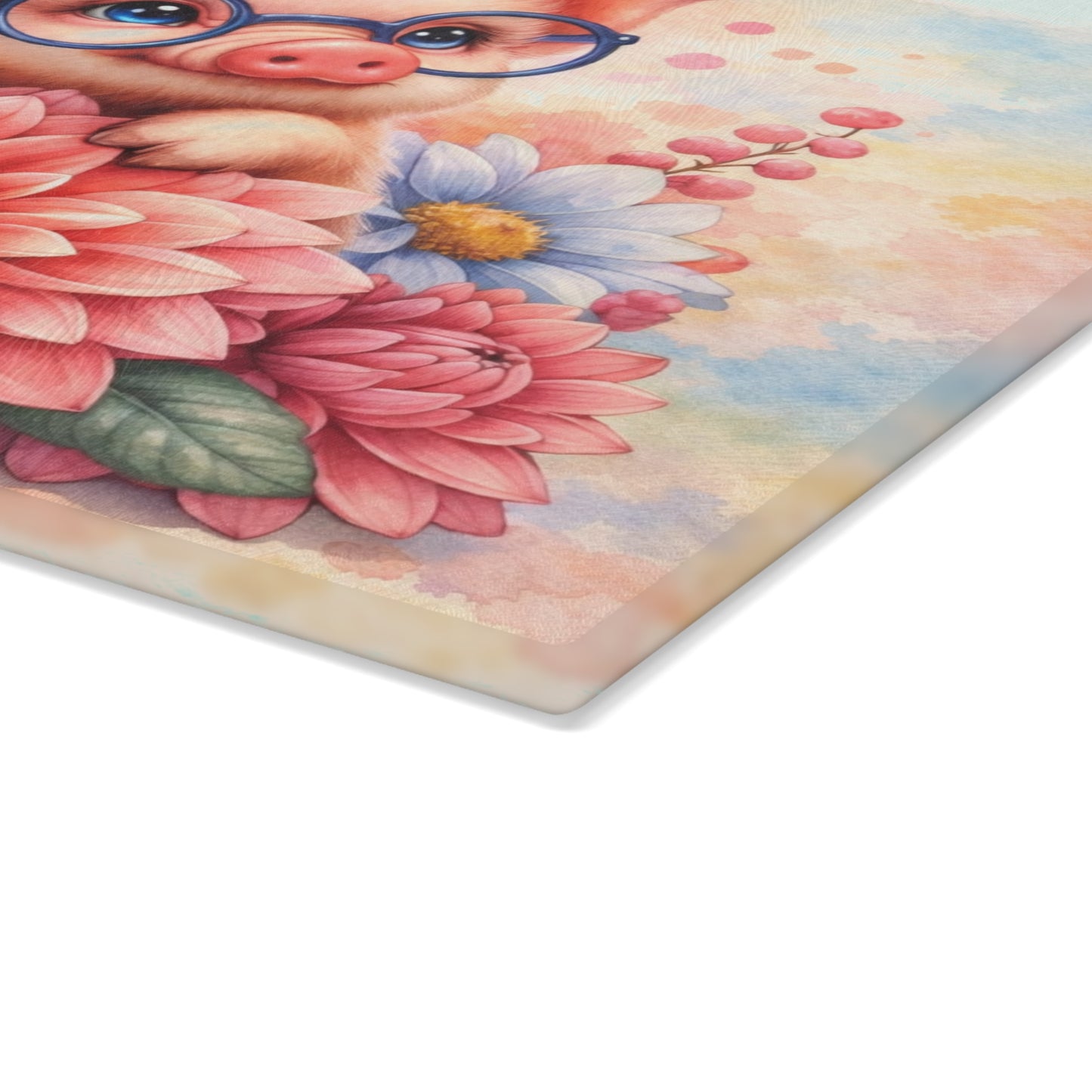 Smart Piglet with Flowers Glass Cutting Board – Farmhouse Kitchen Decor