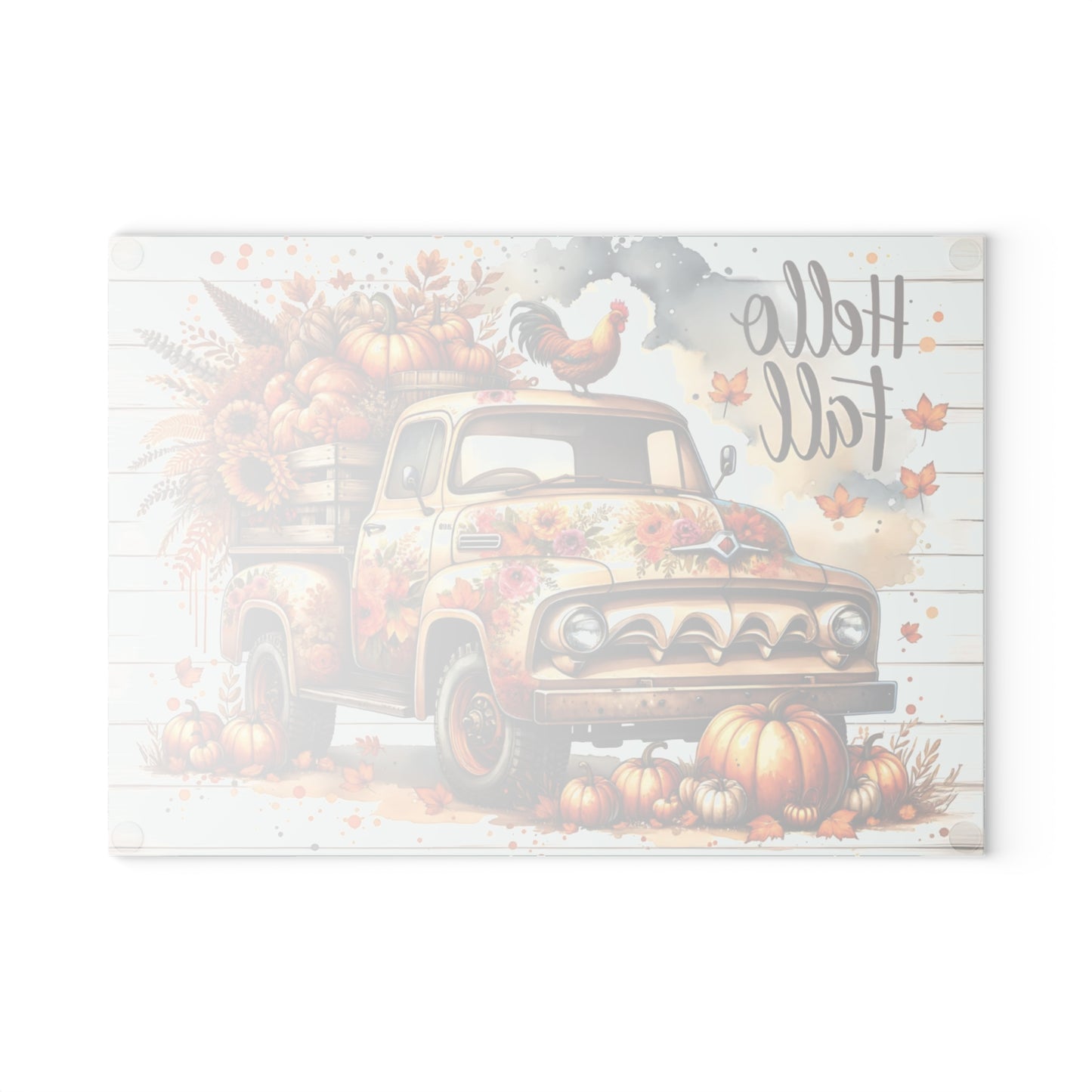 🍂🚜 Hello Fall Truck Cutting Board – Rustic Farmhouse Charm with Pumpkins & Sunflowers 🌻🐓