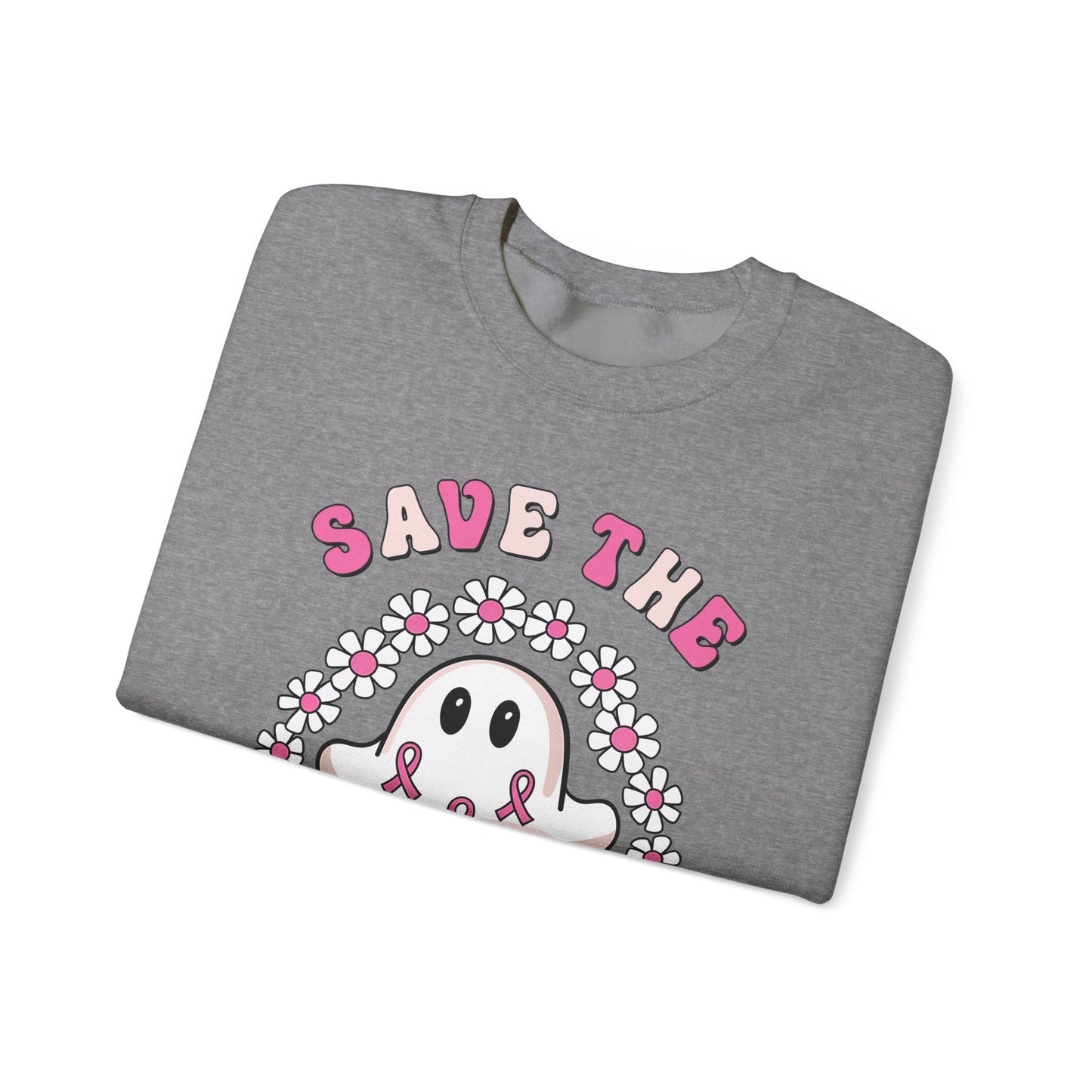 👻🎀 Save the Boobies Ghost Sweatshirt – Cute Breast Cancer Awareness Crewneck