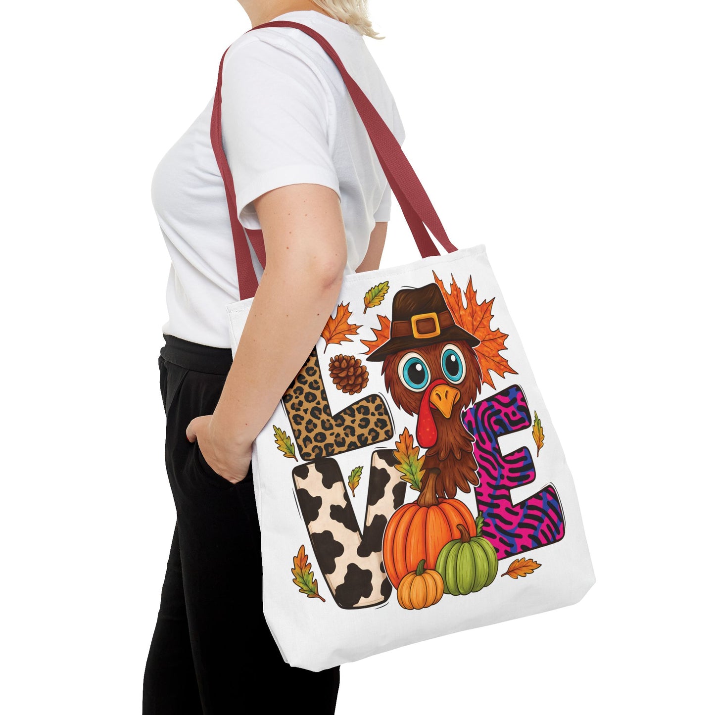 🦃 LOVE Turkey Tote Bag – Wild Prints, Big Eyes & Thanksgiving Fun 🎨