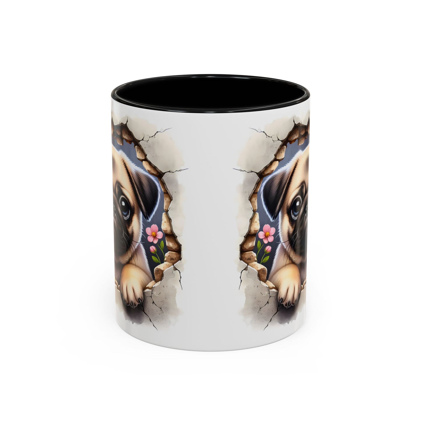 🐾💛 Pug Puppy Accent Mug – Cute Wrinkly Pug Coffee Cup ☕✨