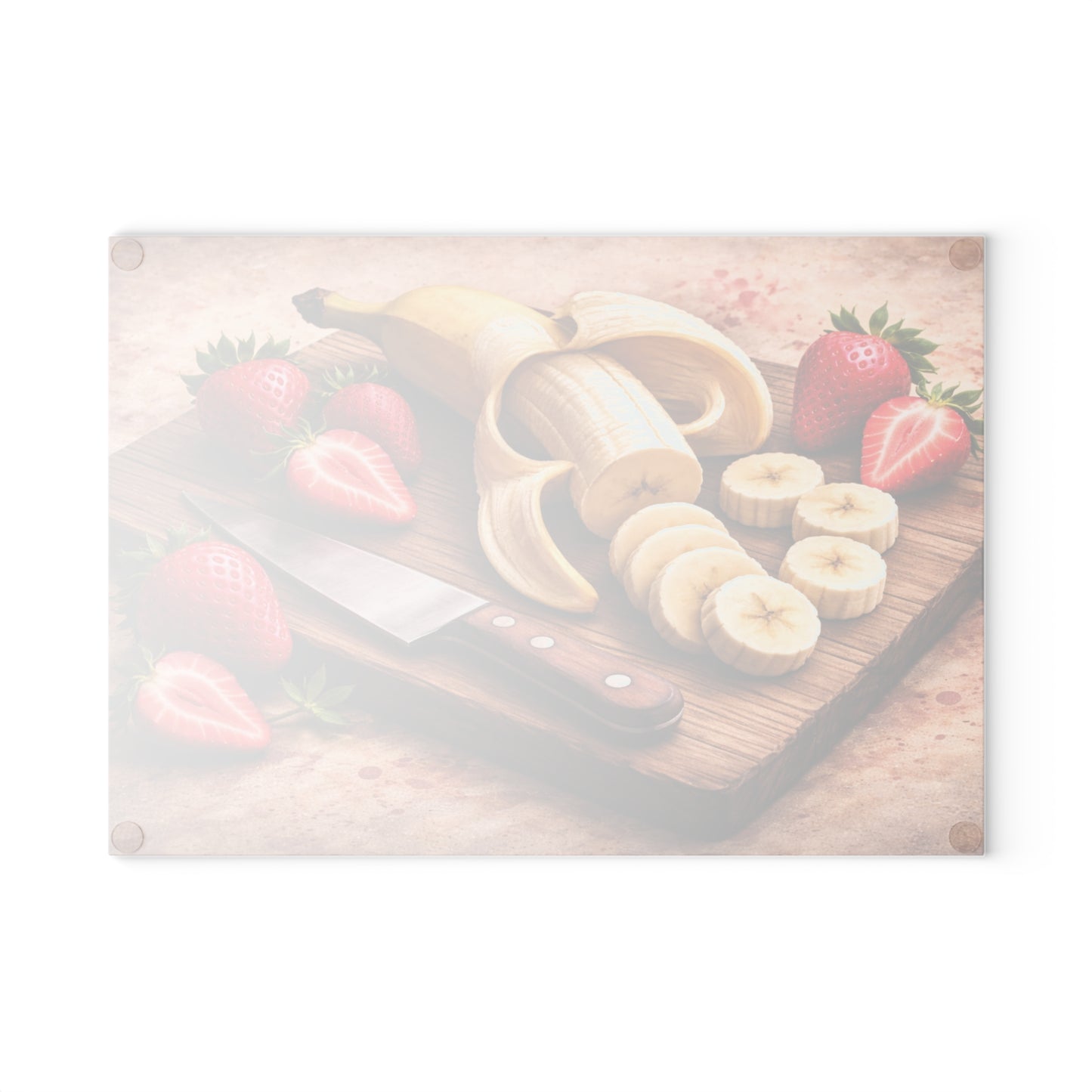 Banana and Strawberry Kitchen Art Glass Cutting Board – Rustic Breakfast Inspired Design
