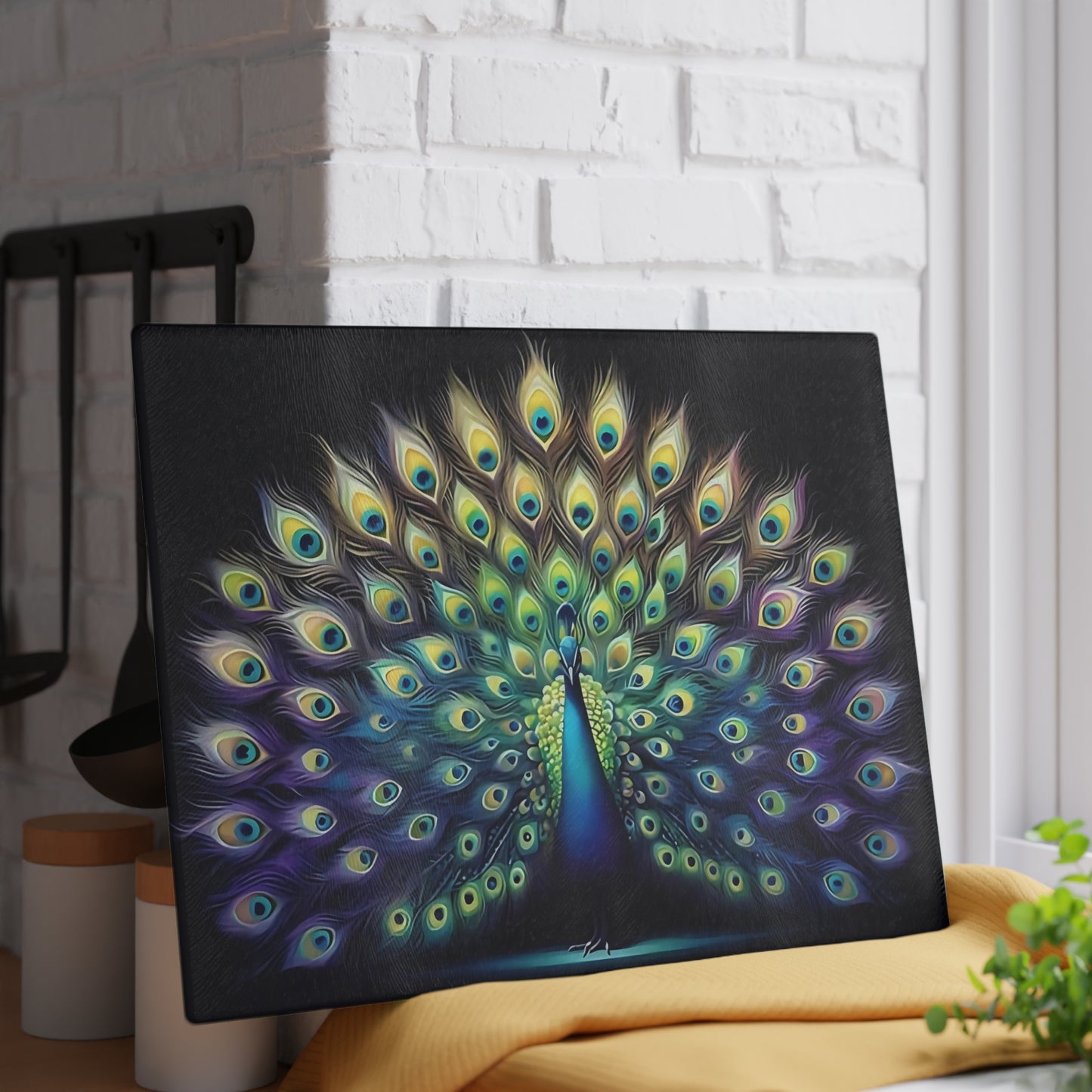 Peacock decor, butterfly decor, cutting board, kitchen decor, kitchen art, serving board, peacock gift, butterfly gift, floral cutting board