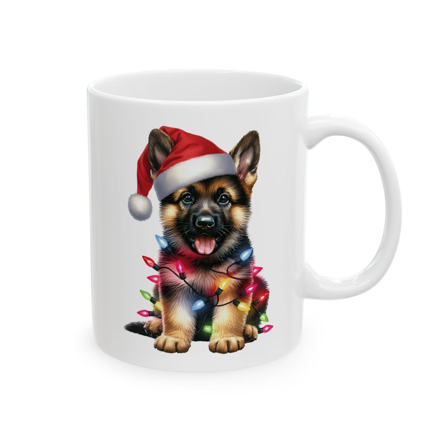 🎄 German Shepherd Christmas Lights Mug – Santa Paws & Holiday Cheer in Every Sip 🐾