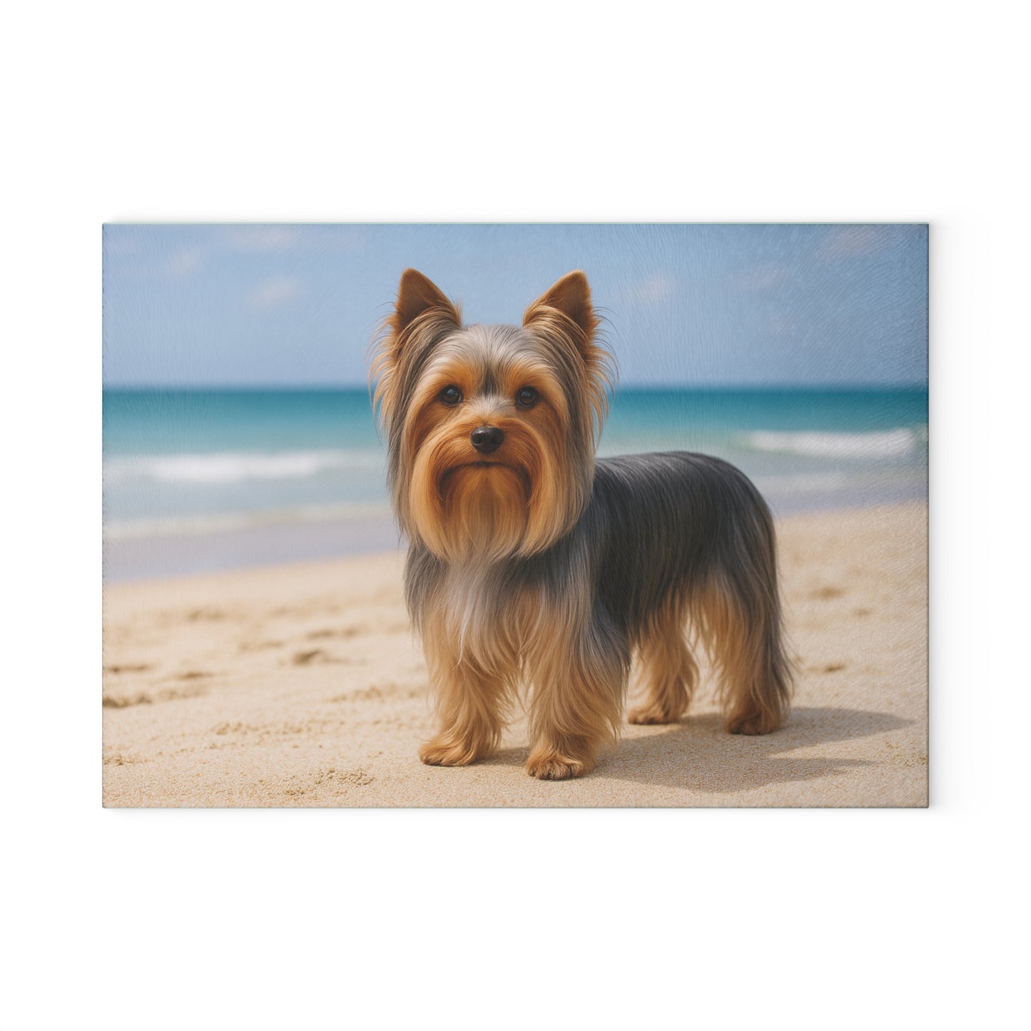 🐾🌊 Yorkie by the Ocean Cutting Board – Breezy Elegance for Your Kitchen 🌴