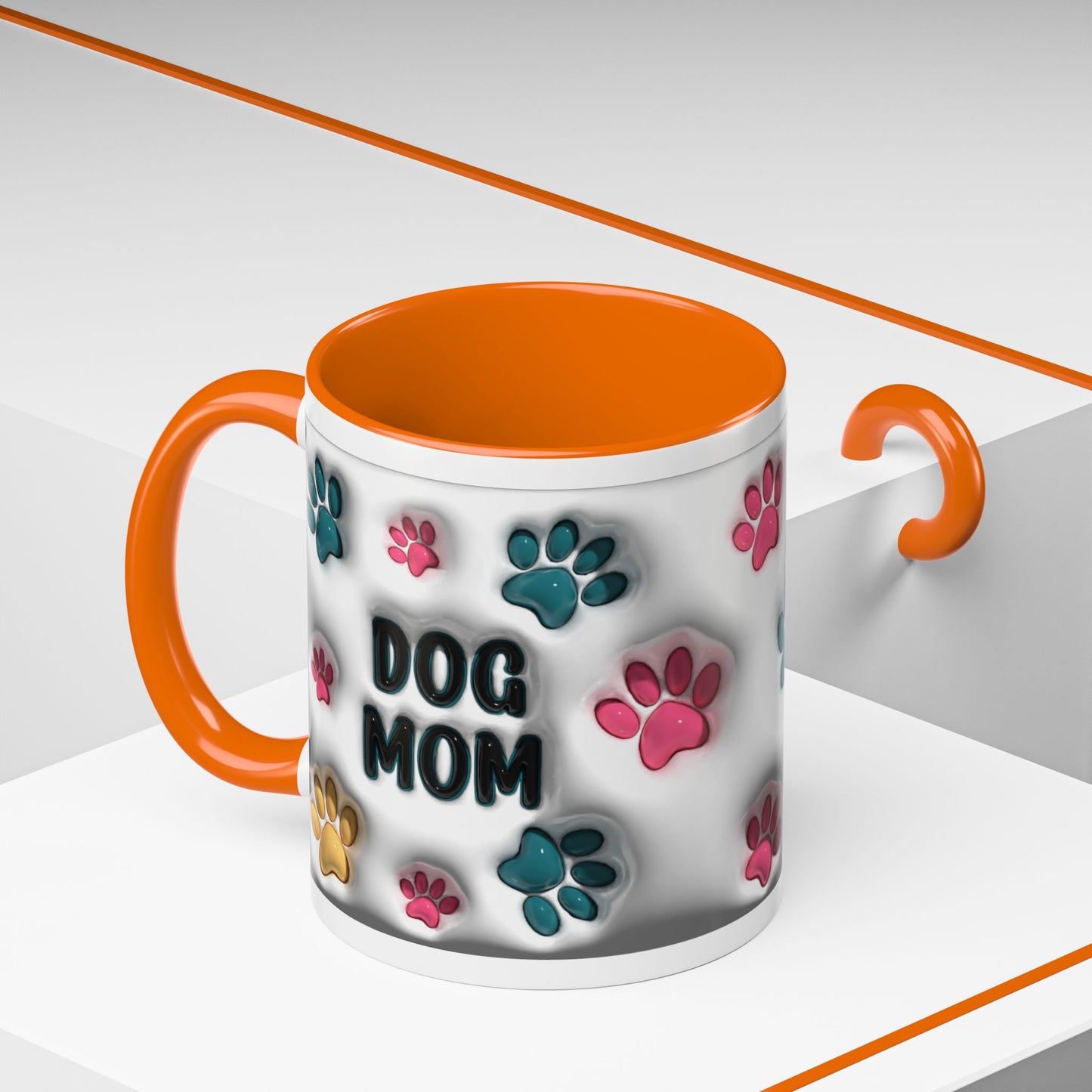 Dog Mom Accent Mug – Colorful Paw Print Cup for Proud Pet Parents
