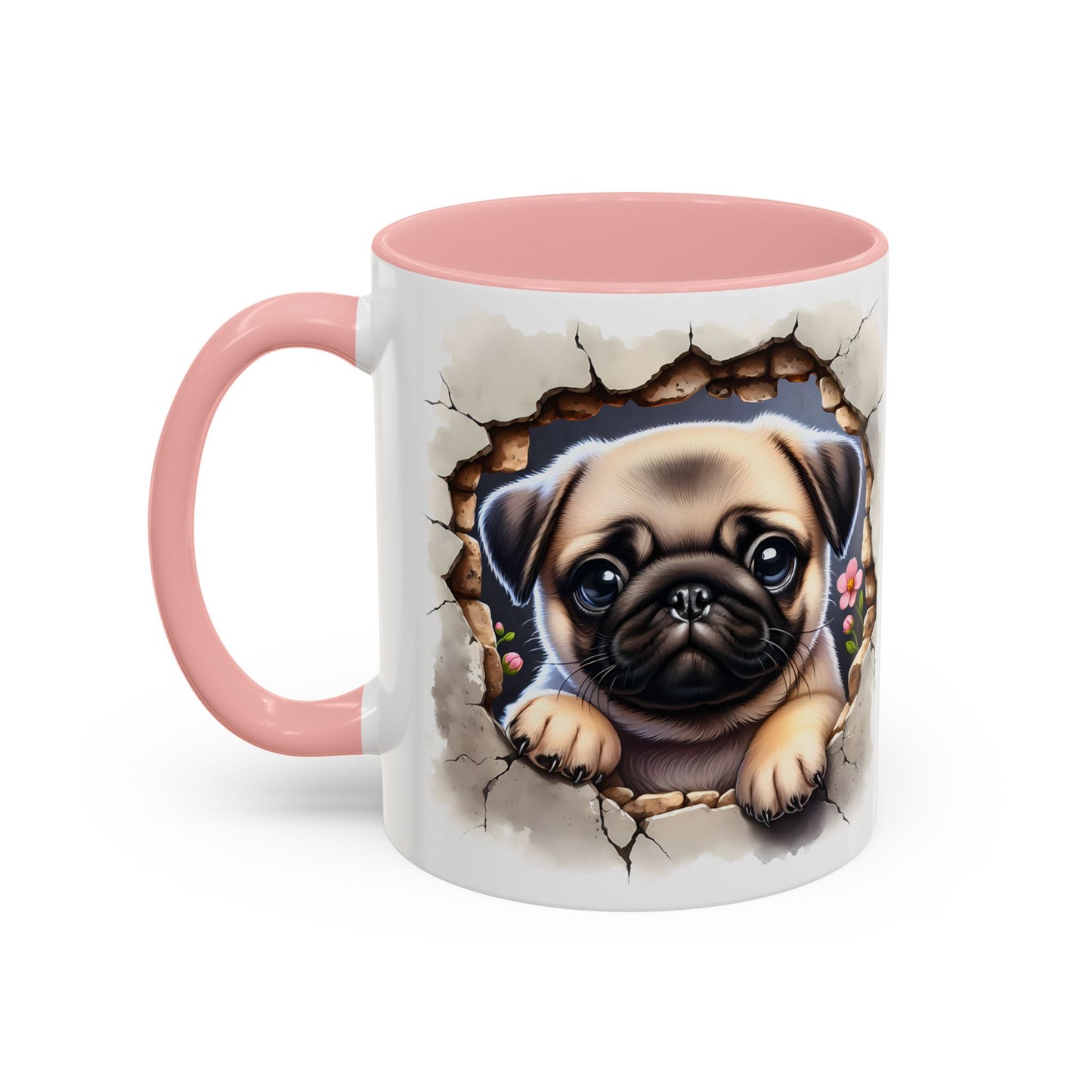 🐾💛 Pug Puppy Accent Mug – Cute Wrinkly Pug Coffee Cup ☕✨