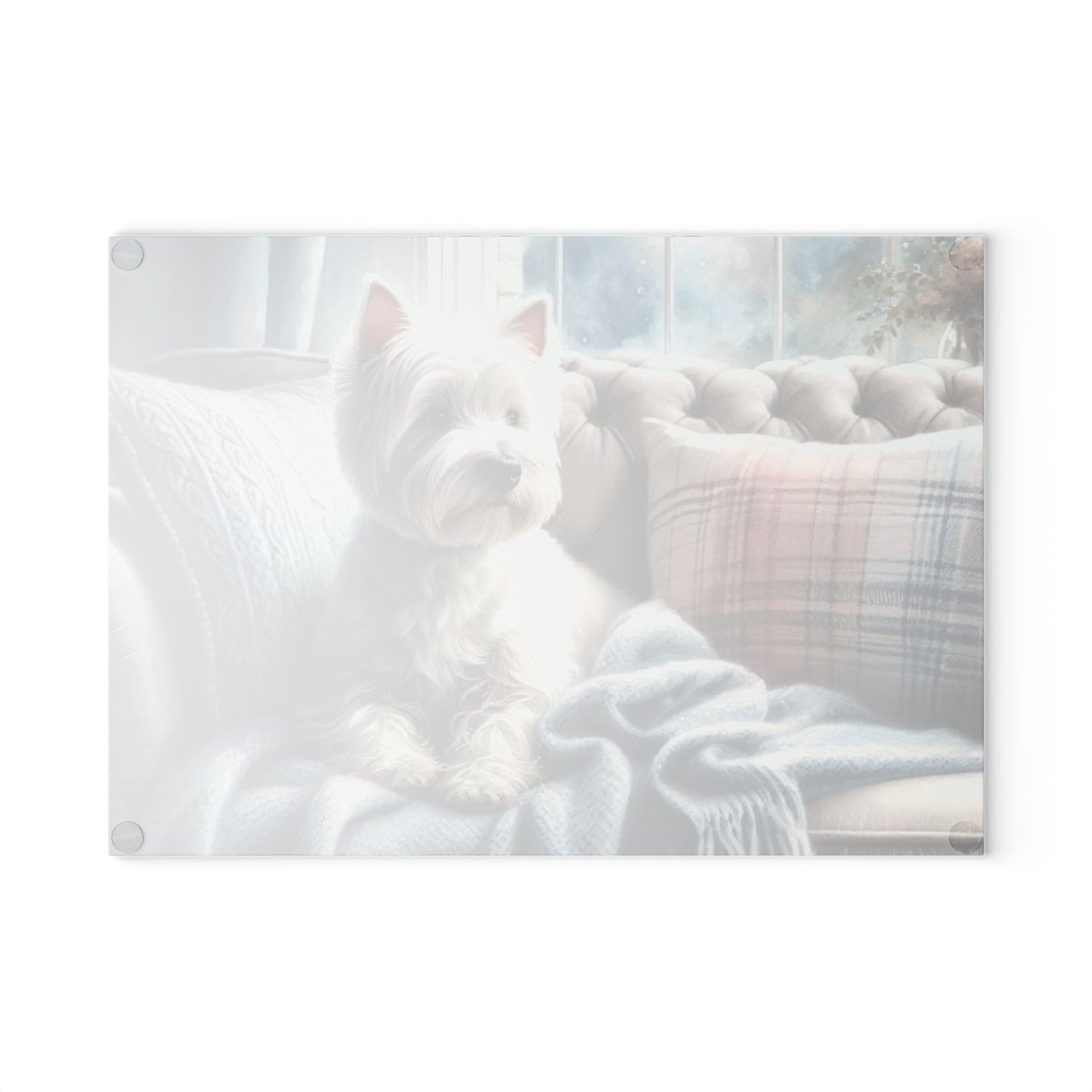 🐾 Westie in Blue Window Nook Cutting Board – Cozy Charm for Dog Lovers 🪟