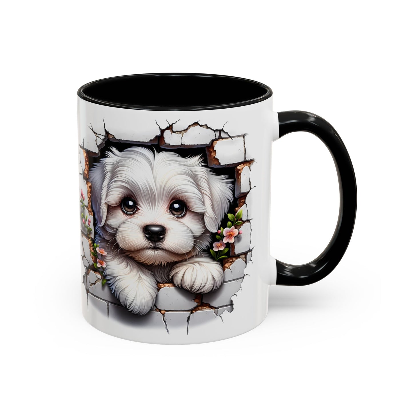 🎀🐶 Maltese Puppy Accent Mug – Cute Peek-Through Dog Design for Animal Lovers ☕💖