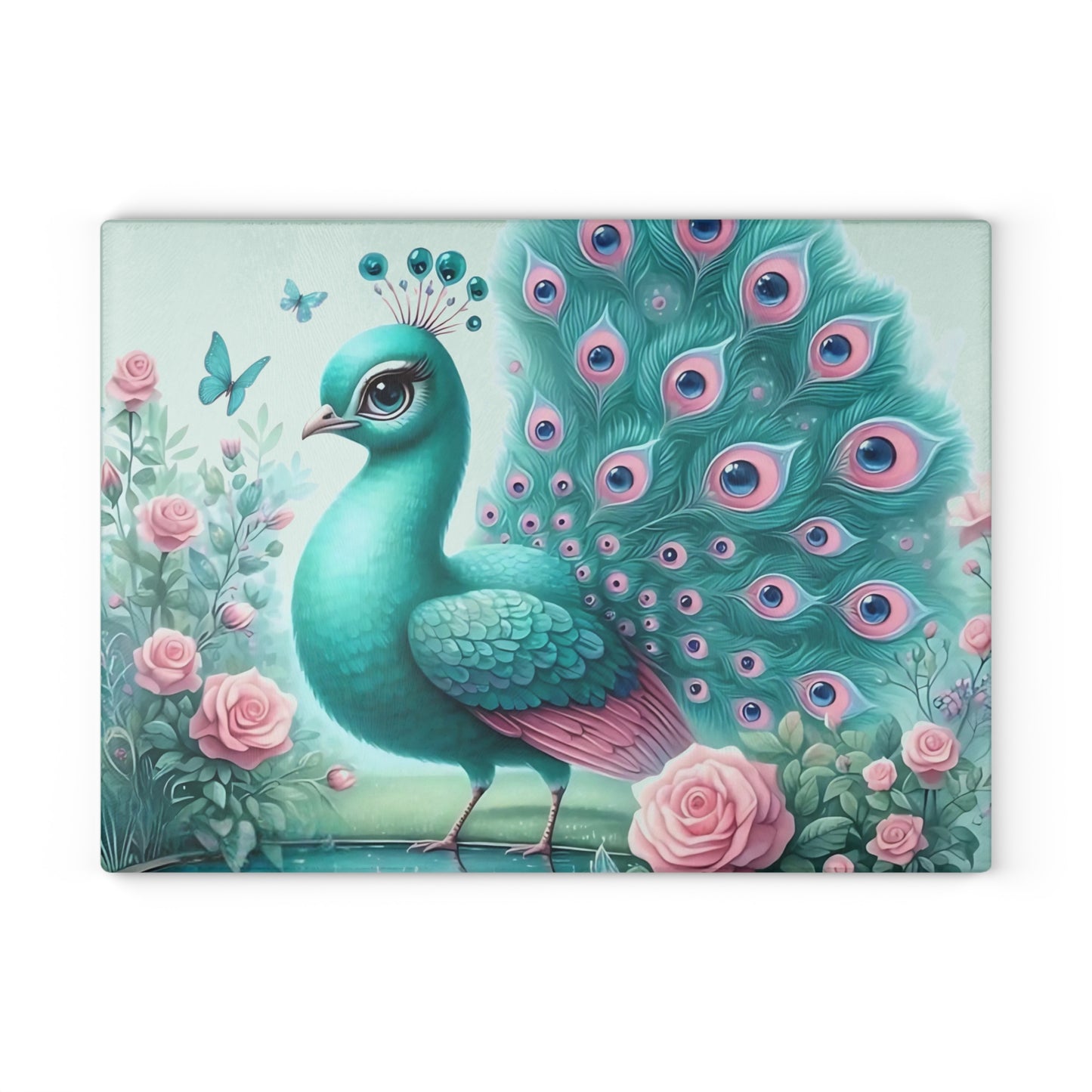 Decoración de pavo real, decoración de mariposas, tabla de cortar, decoración de cocina, arte de cocina, tabla de servir, regalo de pavo real, regalo de mariposa, tabla de cortar floral