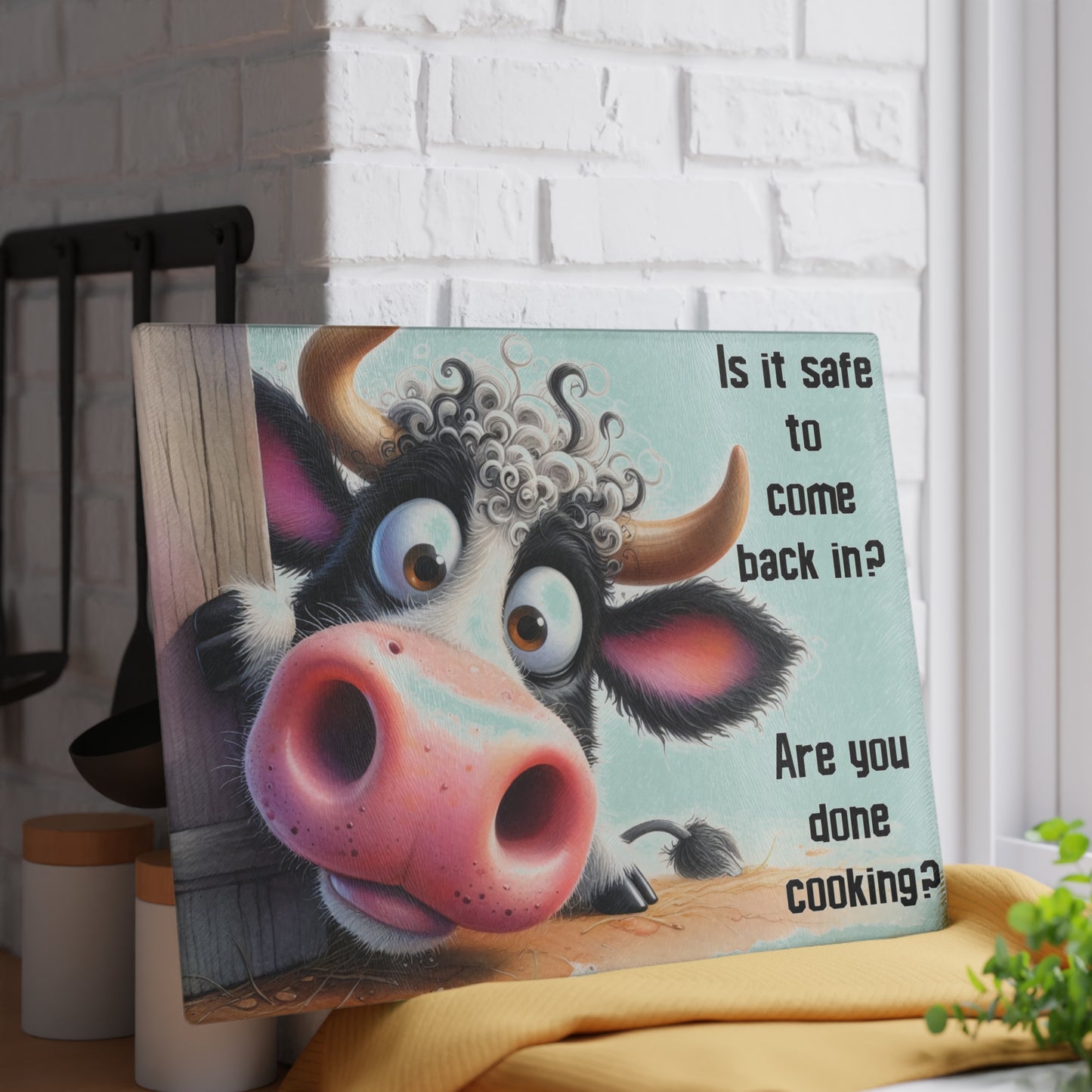 Are You Done Cooking Glass Cutting Board – Funny Cow Kitchen Art Display
