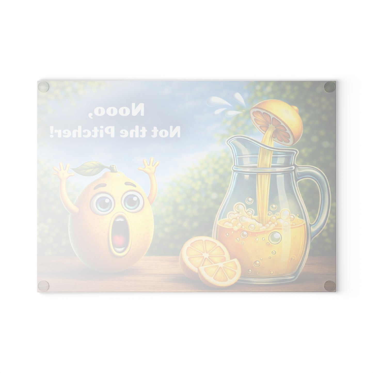 Nooo, Not the Pitcher! Glass Cutting Board – Playful Lemonade Humor Kitchen Artwork