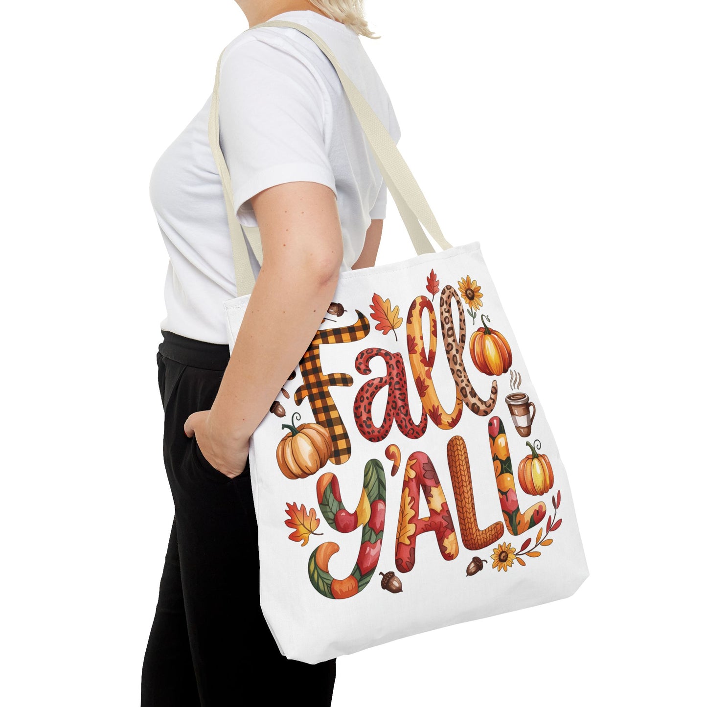 🎃 Fall Y’all Tote Bag – Bold Prints, Cozy Coffee & Pumpkin Cheer 🍂