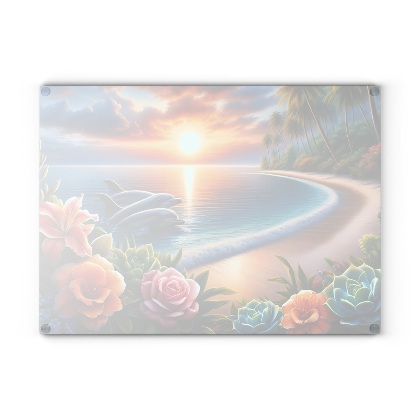 Tabla de cortar con diseño de delfín, vidrio templado con vibrantes escenas de delfines, regalo para chef, regalo para ella, regalo de boda o inauguración de la casa.
