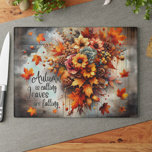🍂✨ “Autumn Is Calling” Glass Cutting Board – Cozy Fall Kitchen Accent
