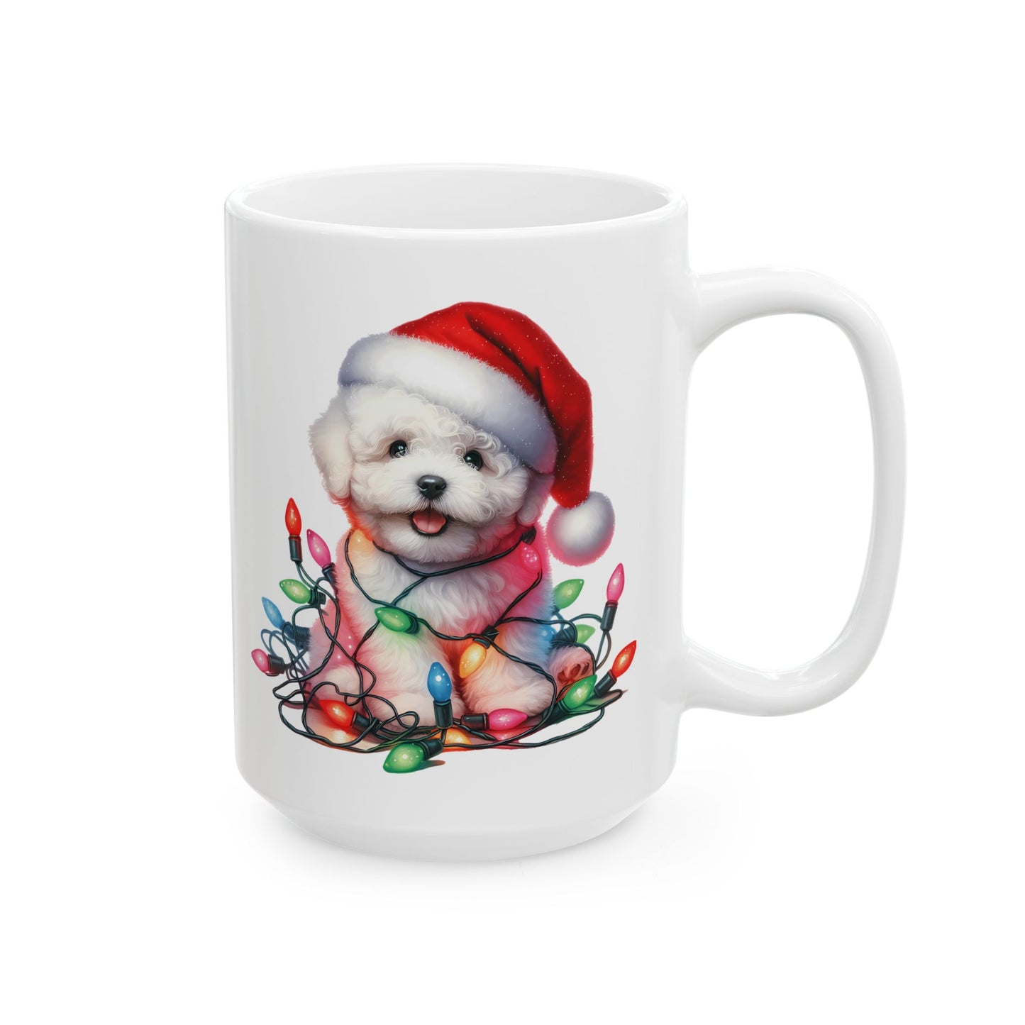 🎄 Bichon Frise Christmas Lights Mug – Holiday Cheer with a Fluffy Twist ☕