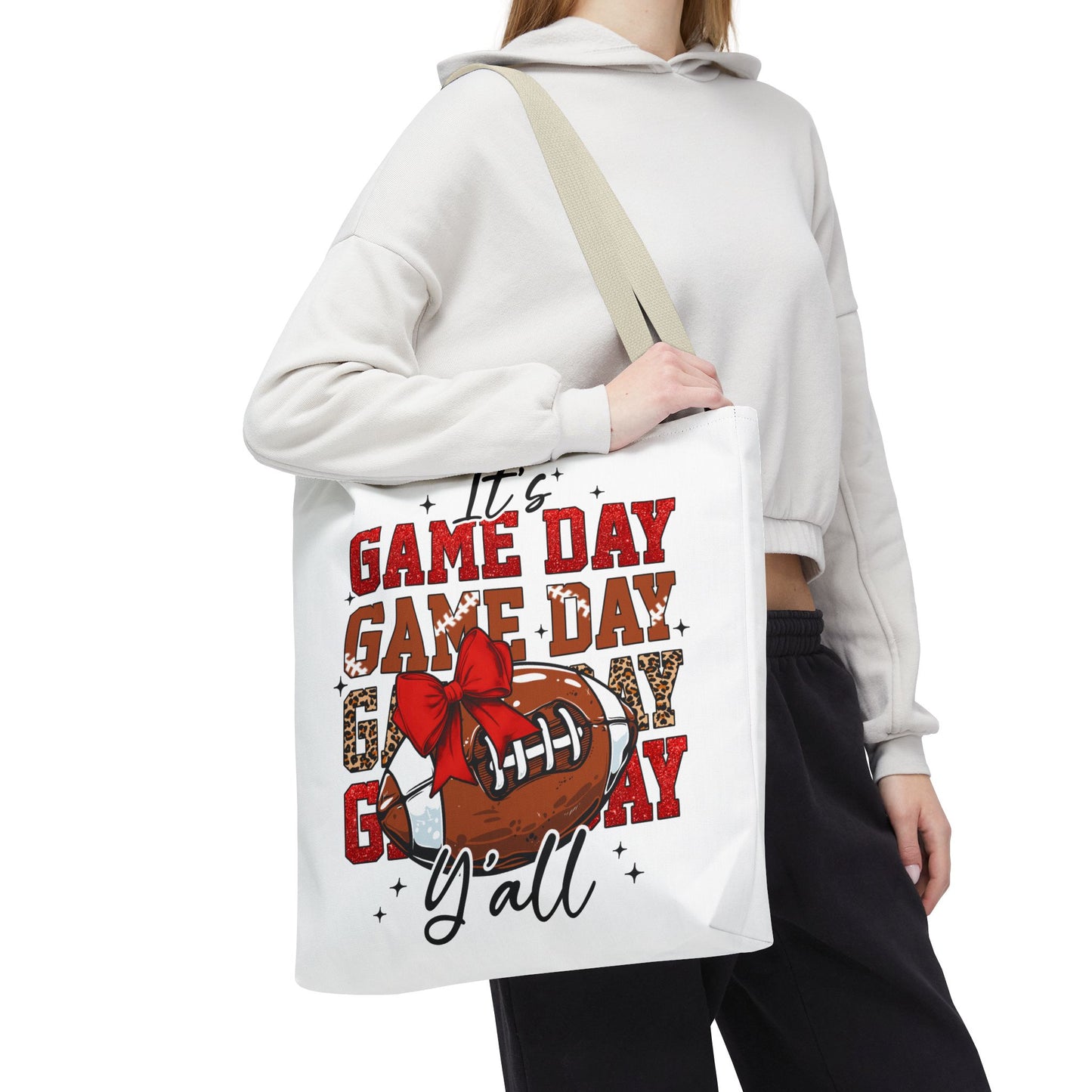 🏈 Game Day Red Bow Football Tote Bag – Sporty, Stylish, and Ready for Kickoff 🎀👜