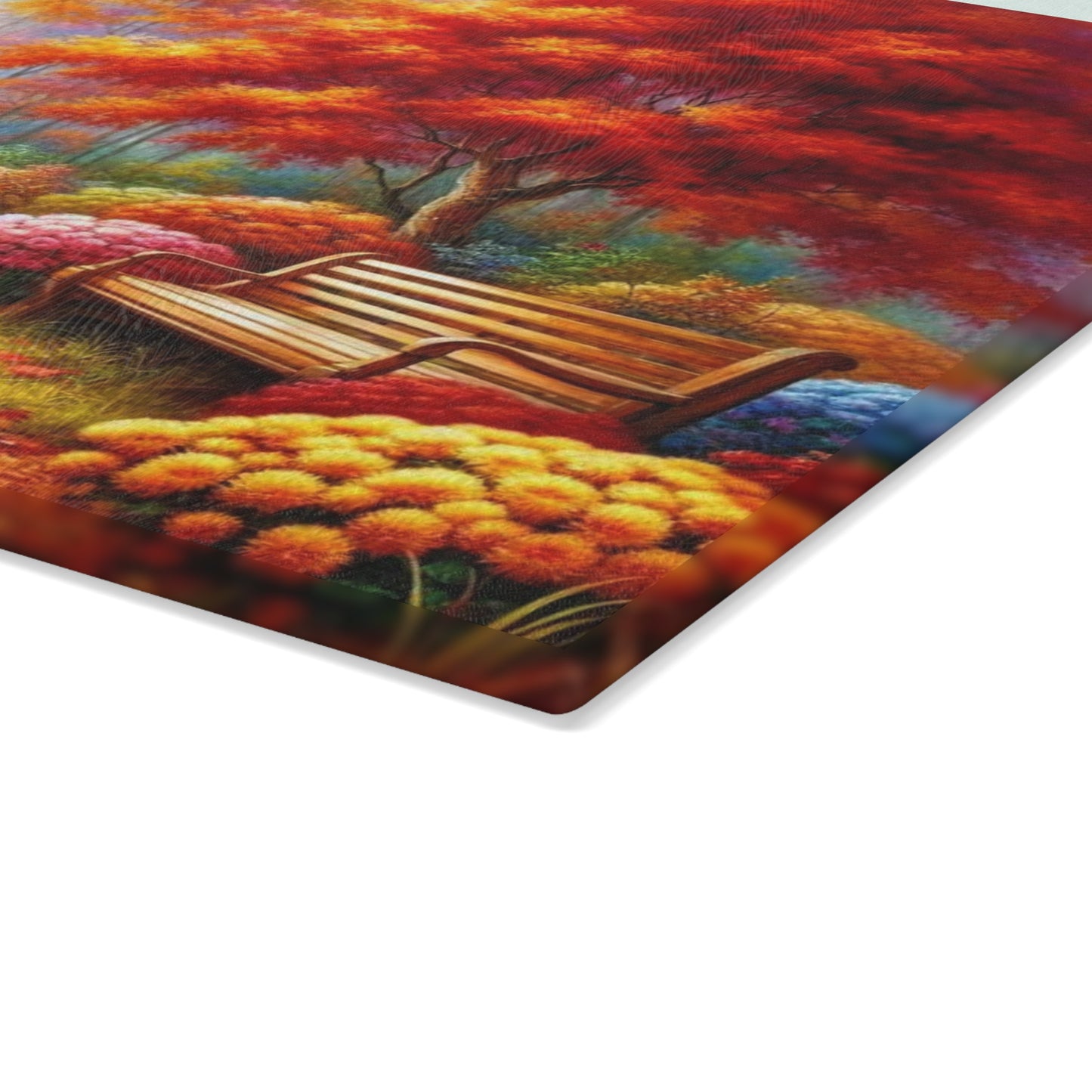 🍁 Autumn Path & Park Bench – Cozy Fall Tempered Glass Cutting Board