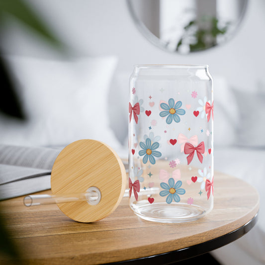 🌸🎀 Bows & Blossoms Sipper Glass – Sweet 16oz Sips with a Touch of Whimsy 🍹
