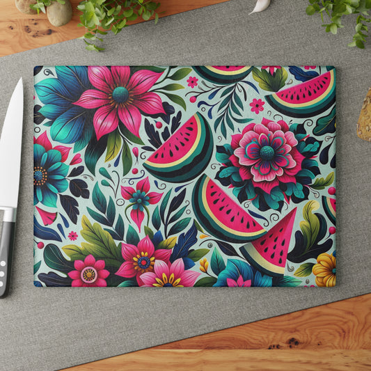 🍉🌺 Watermelon Floral Cutting Board – Summer Freshness Meets Vibrant Charm 🌸🌿