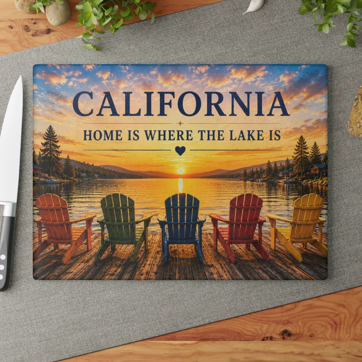 California Lake Glass Cutting Board – Home Is Where the Lake Is Kitchen Decor