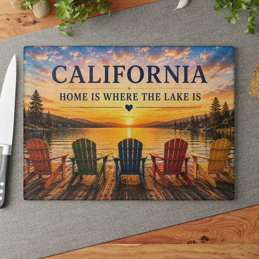 California Lake Glass Cutting Board – Home Is Where the Lake Is Kitchen Decor