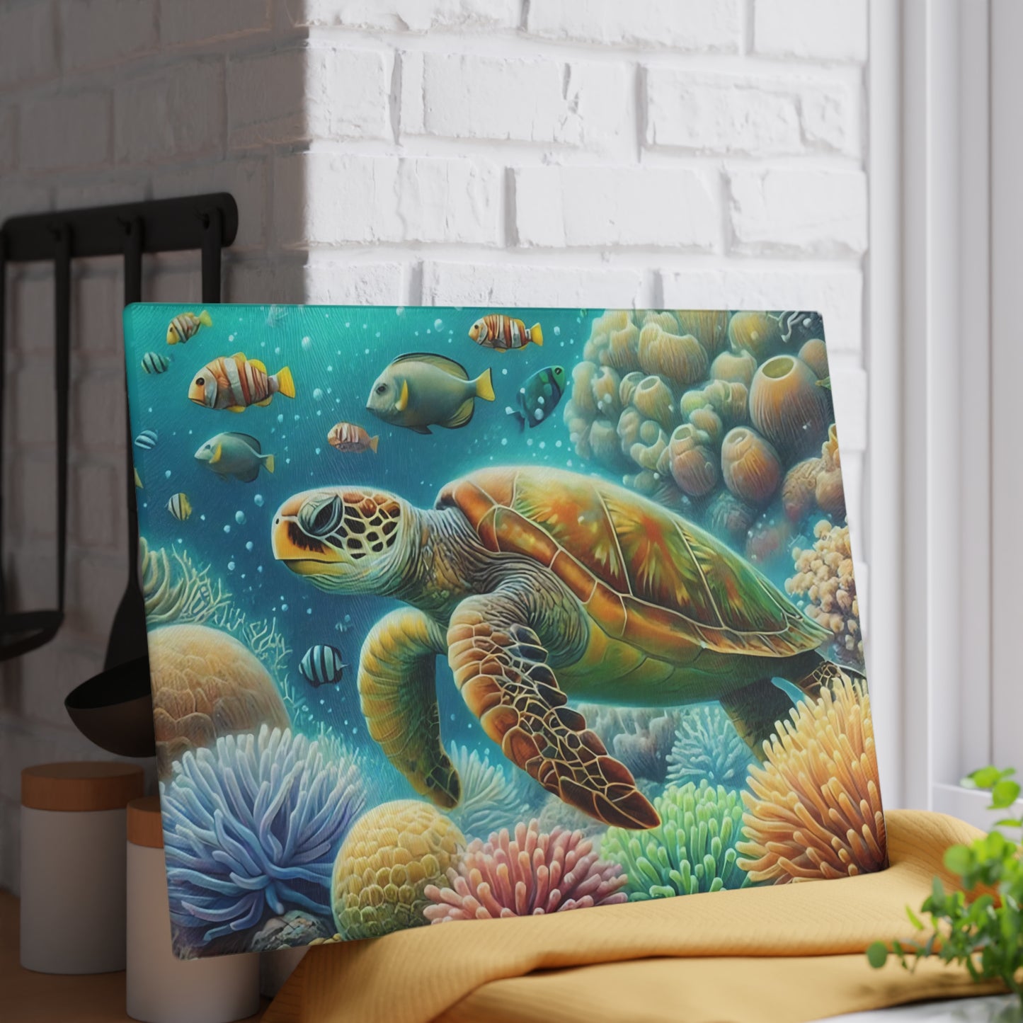 Rainbow Coral Sea Turtle Cutting Board – Vivid Marine Fantasy