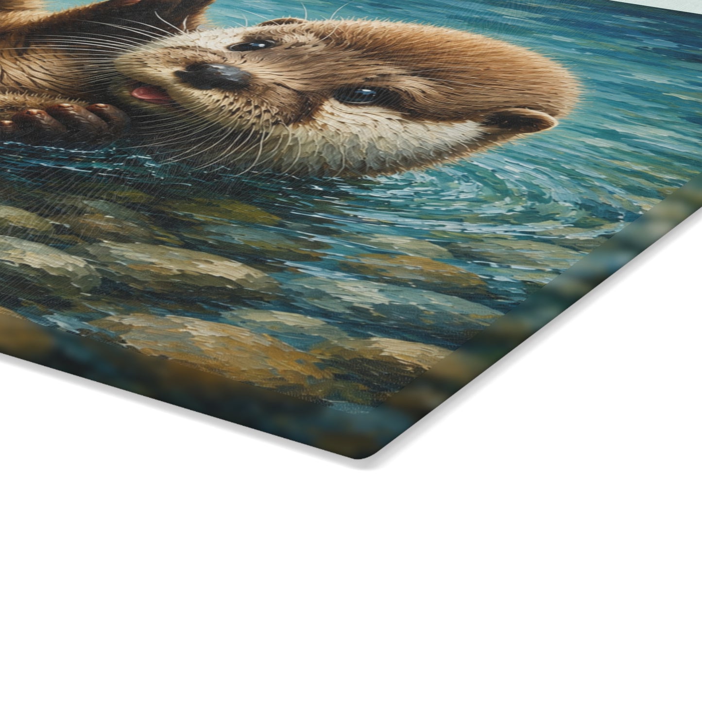 Playful Otter Glass Cutting Board – Woodland River Animal Kitchen Decor