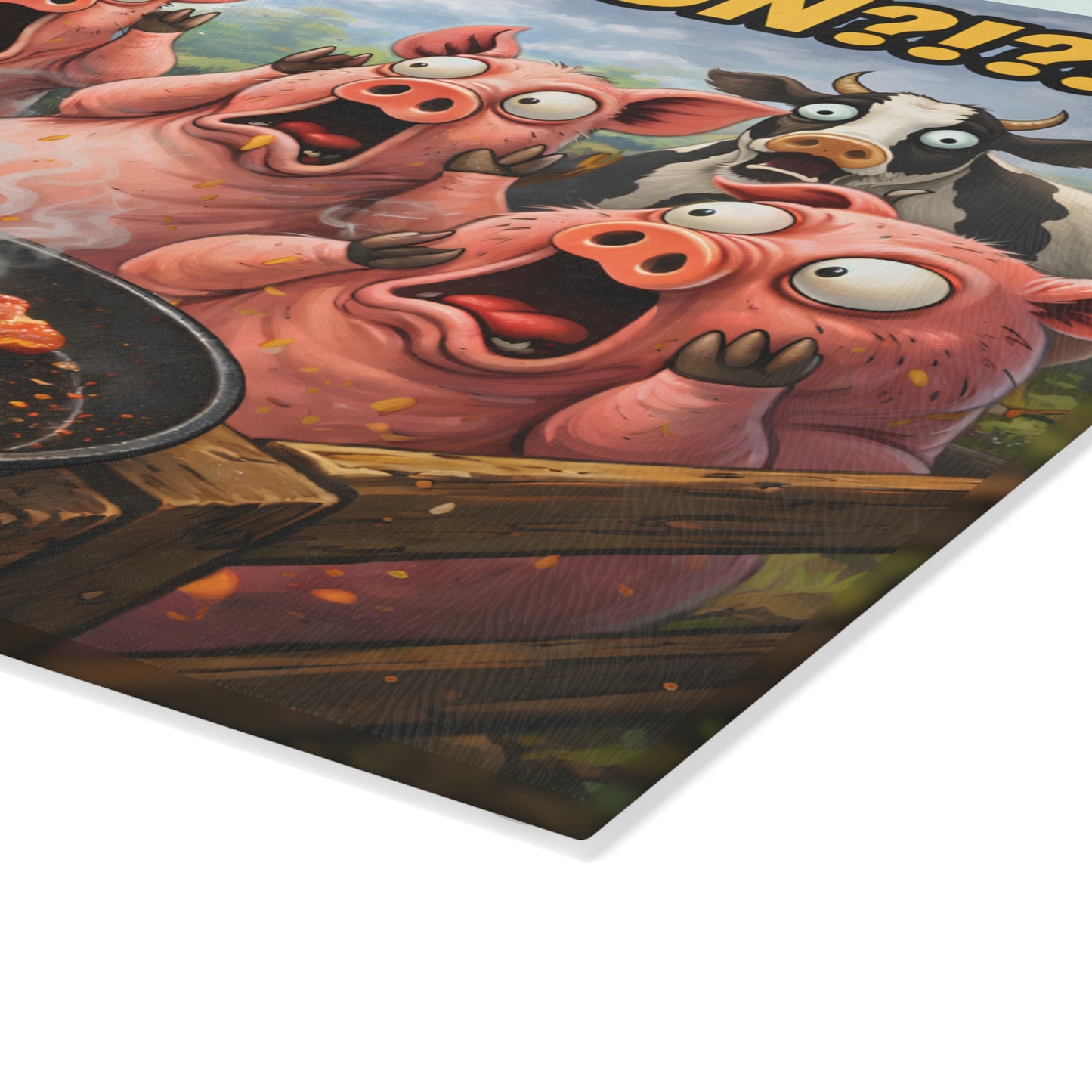 Is That Bacon?! Glass Cutting Board – Funny Farm Animal Kitchen Chaos Art