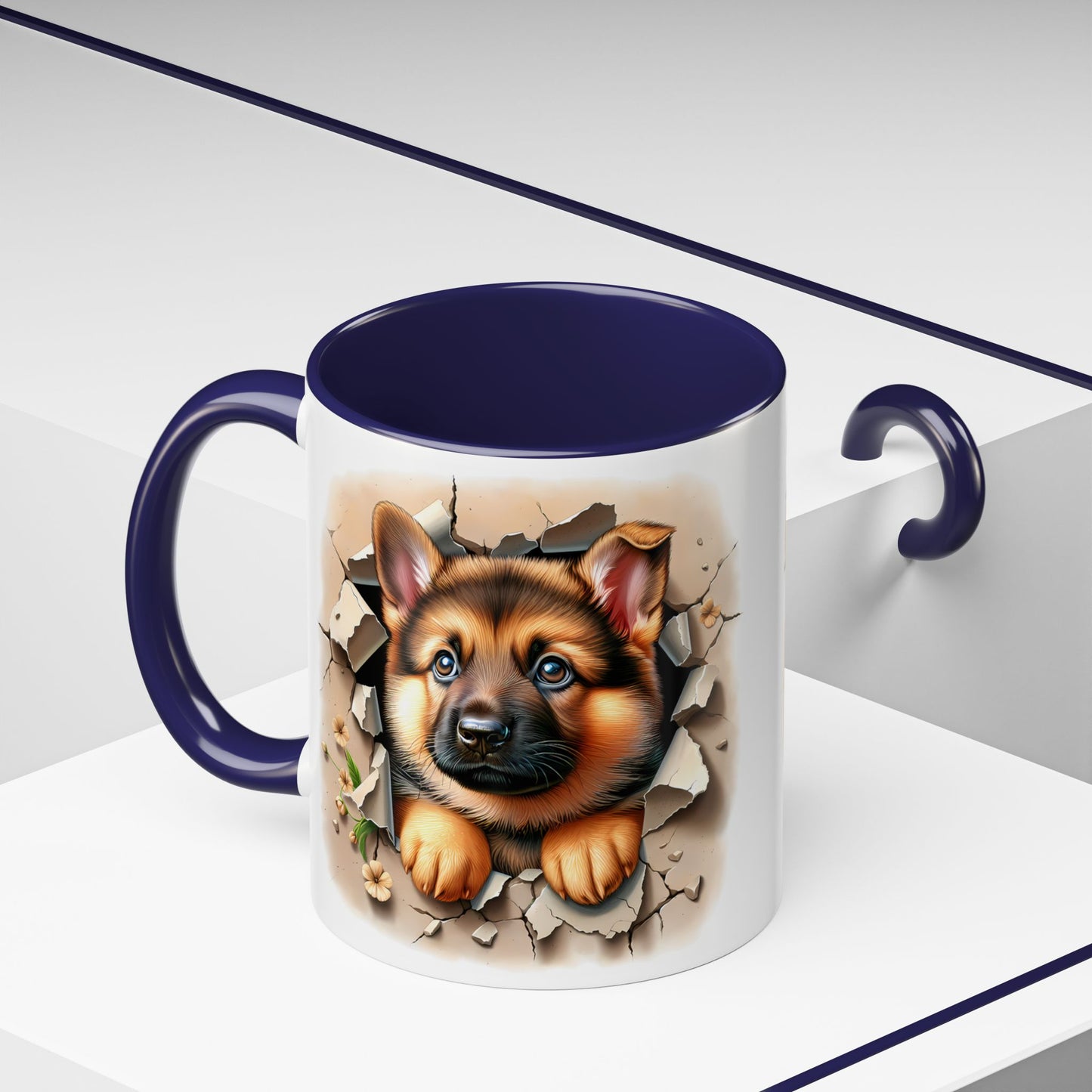 🐾☕ German Shepherd Puppy Peek Accent Mug – Loyal Pup Lover Gift ✨🖤