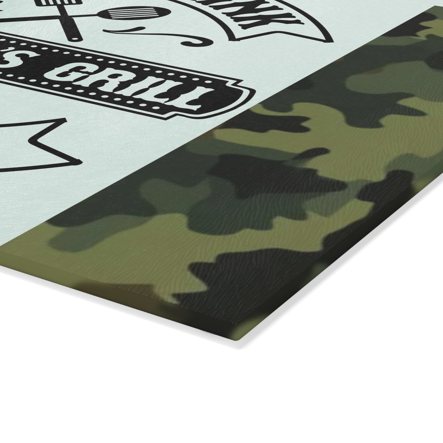 🍖🔥 EAT DRINK GRANDPA’S GRILL BARBEQUE – Camo Glass Cutting Board for Backyard Kings 🧢🍔