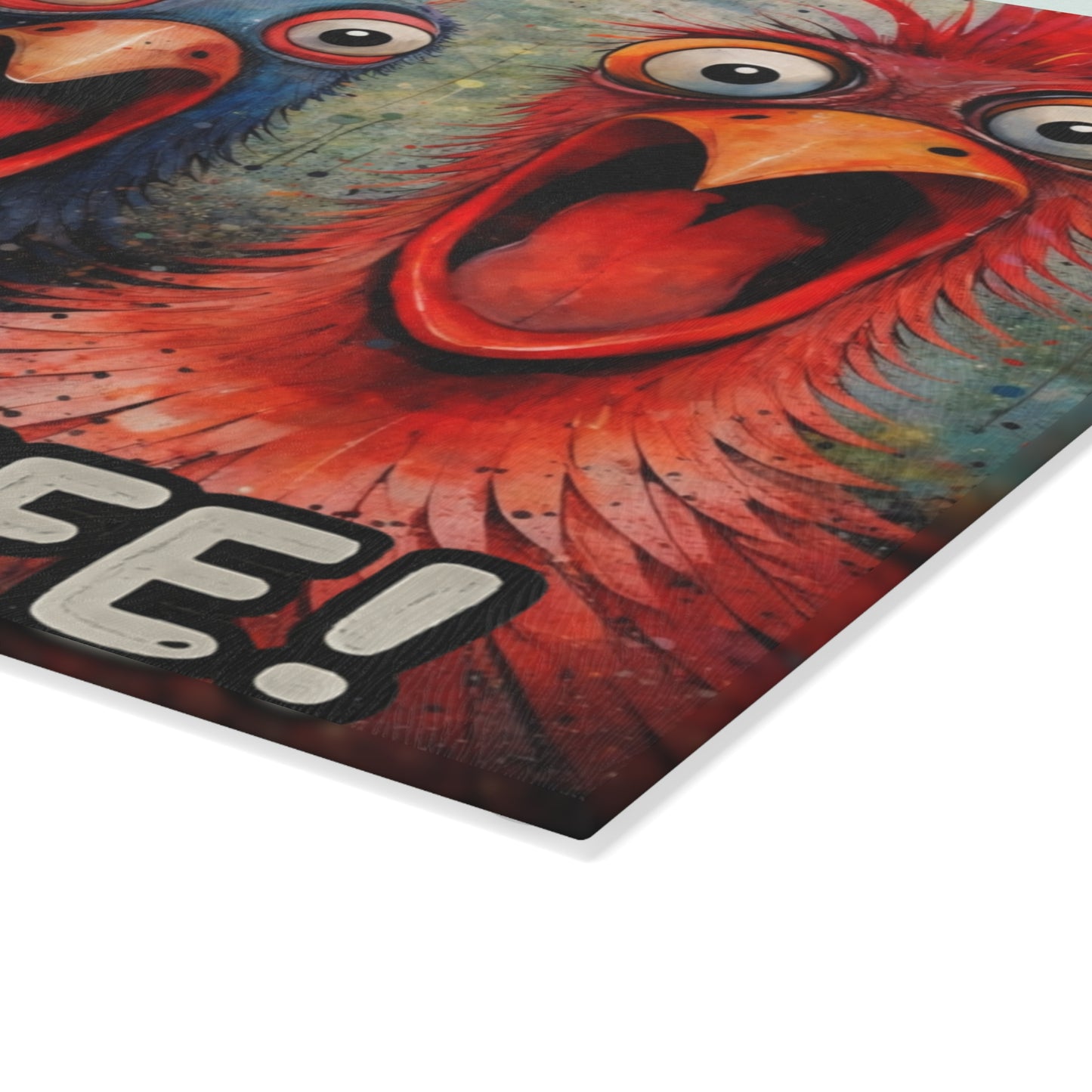 He Has a Knife! Glass Cutting Board – Funny Chicken Farm Kitchen Decor