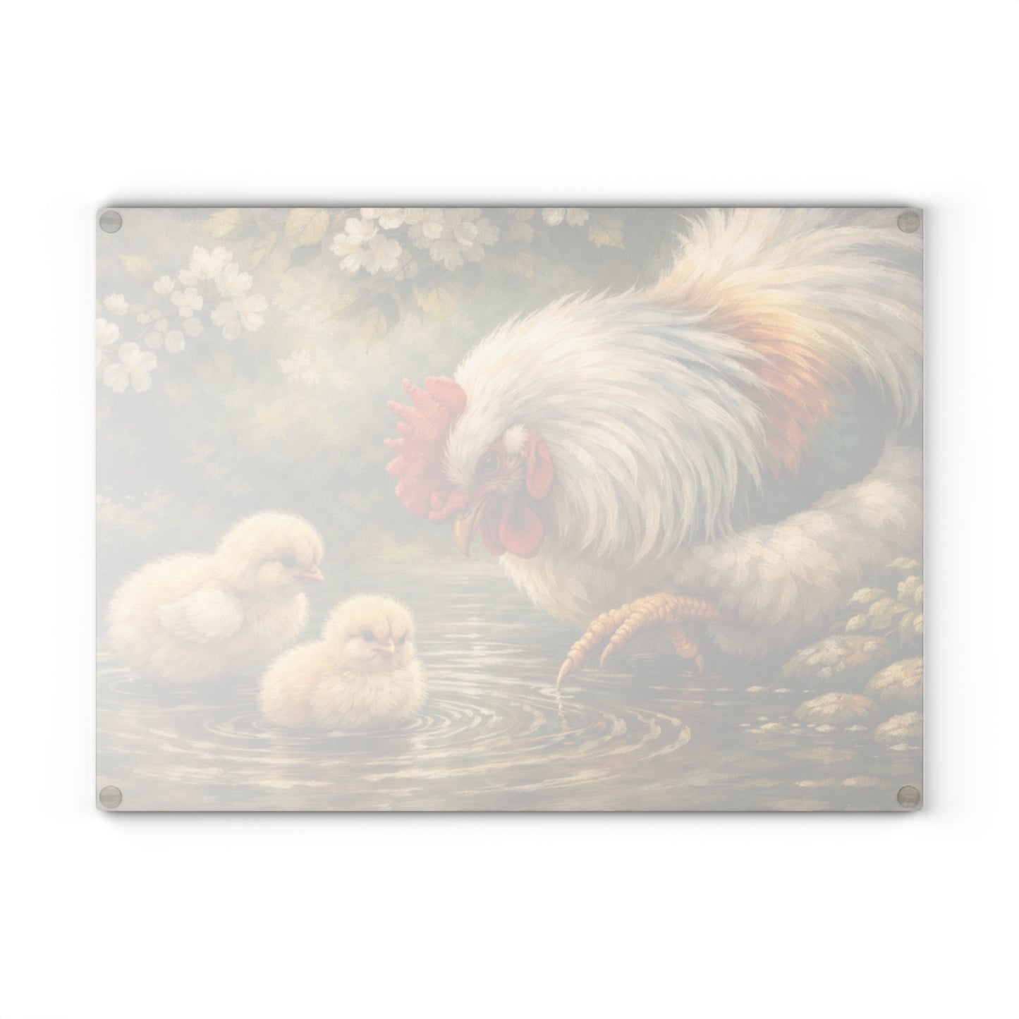 Mother Hen and Chicks Glass Cutting Board – Farmhouse Chicken Kitchen Decor