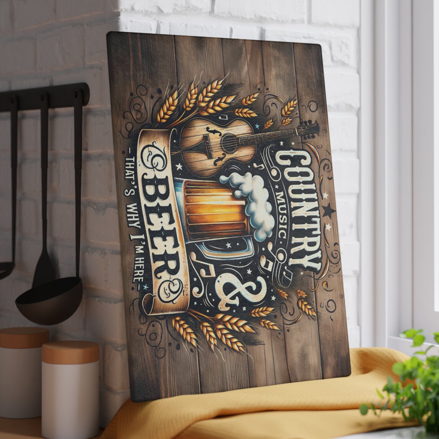 🍺🎸 Country Music & Beer Cutting Board – Rustic Pub Vibes for Kitchen & Bar 🌾🎶