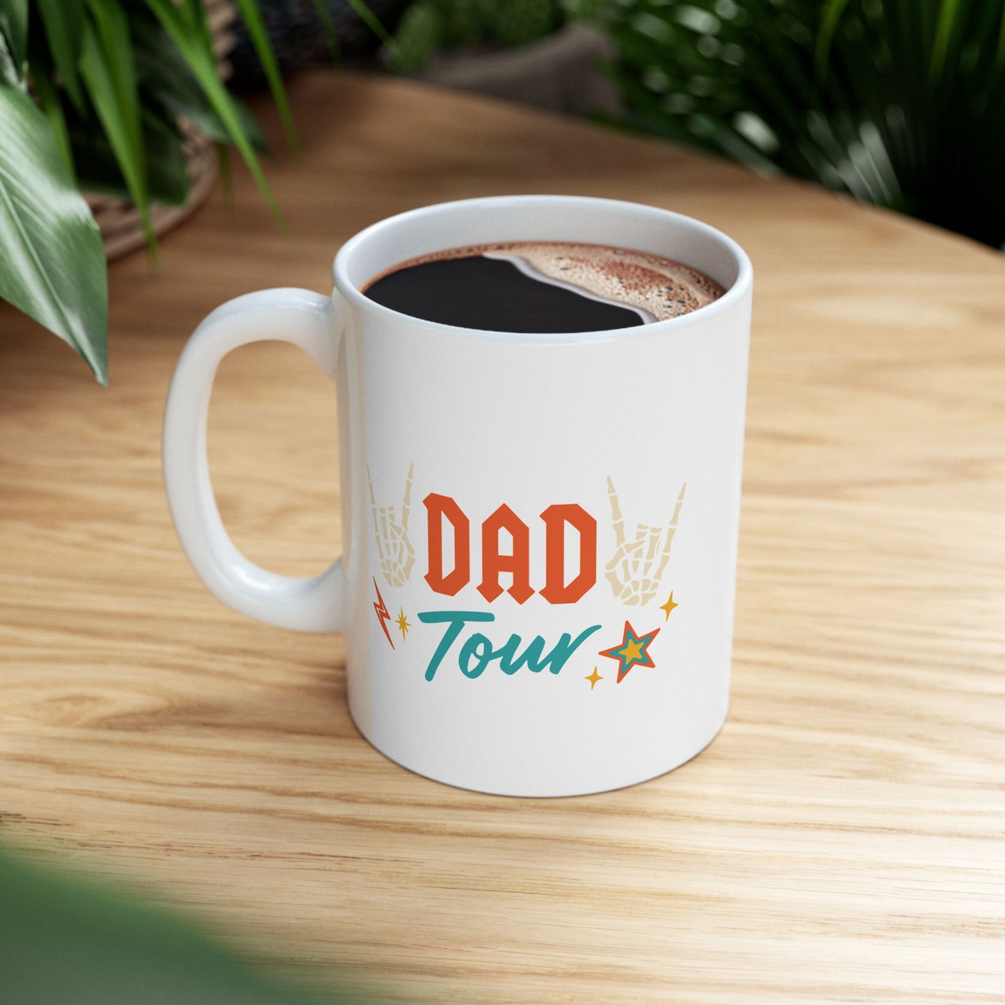 🎸🔥 DAD TOUR – Double-Sided Coffee Mug Celebrating Dad’s Superpowers! 💪☕