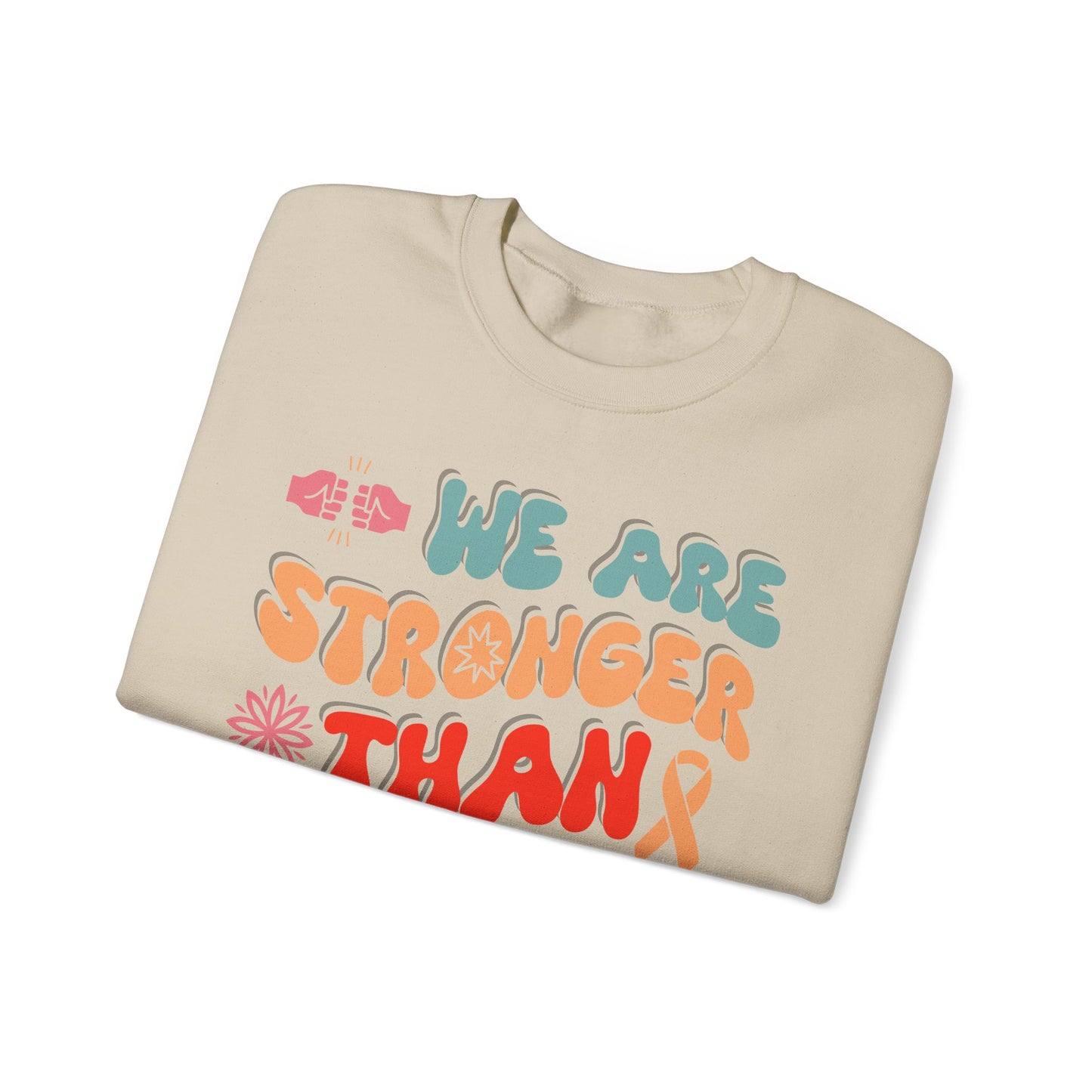 💪🌸 We Are Stronger Than Cancer Sweatshirt – Retro Breast Cancer Awareness Crewneck
