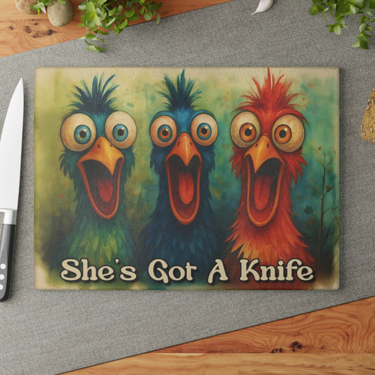 🐔✨ “Cozy Kitchen Birds” Glass Cutting Board – Warm Charm for Everyday Cooking