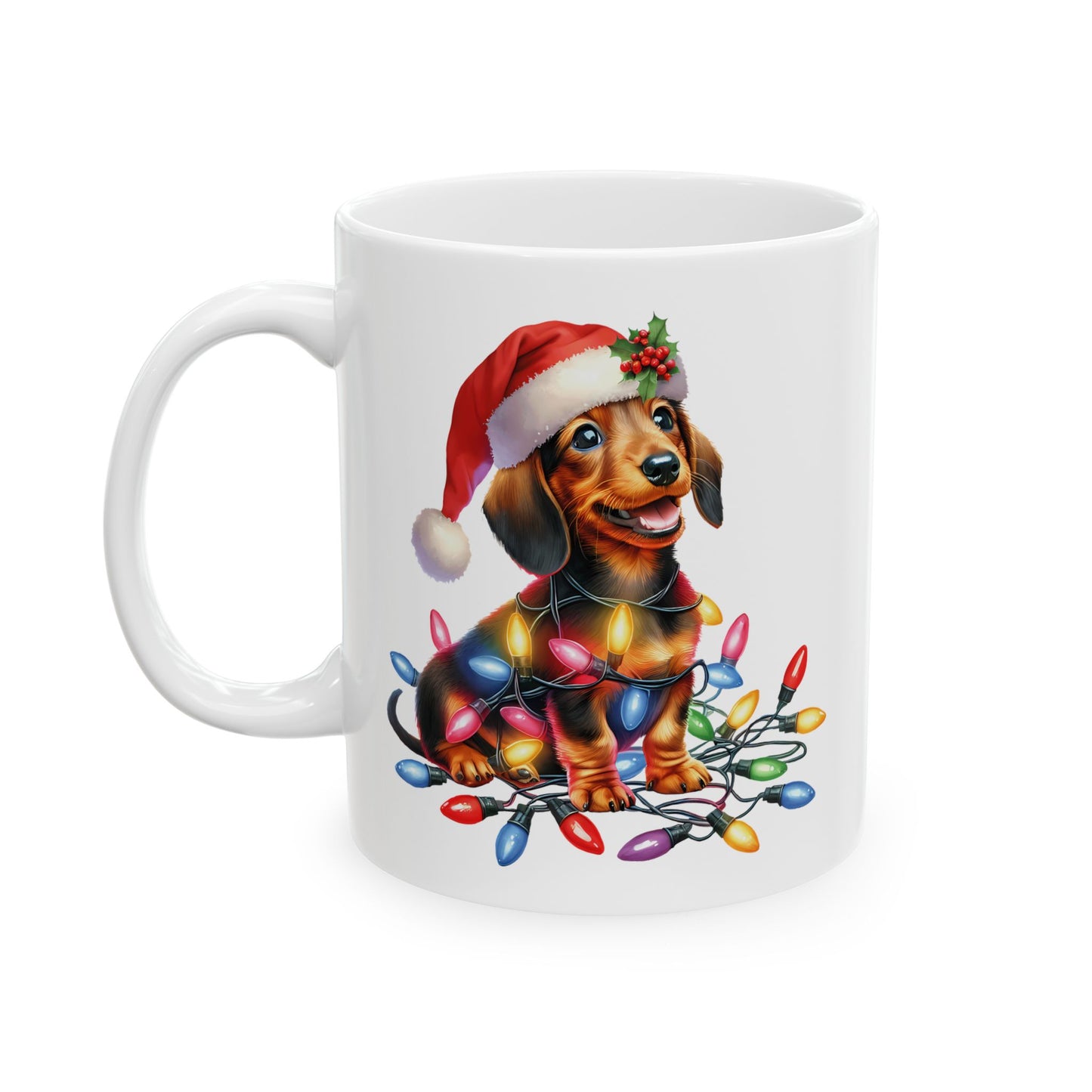🎄 Dachshund Christmas Lights Mug – Festive Wiener Dog Cheer in Every Sip 🎁