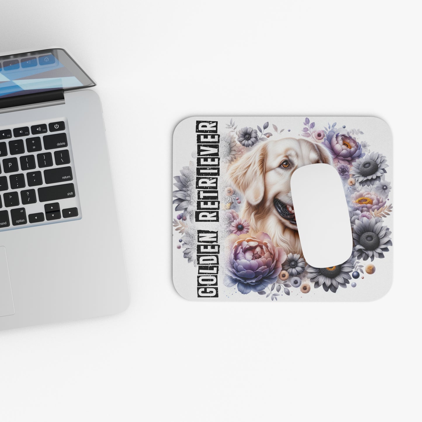 🖱️🐾🌼 Golden Retriever Mouse Pad – Smiling Pup with Florals Desk Art