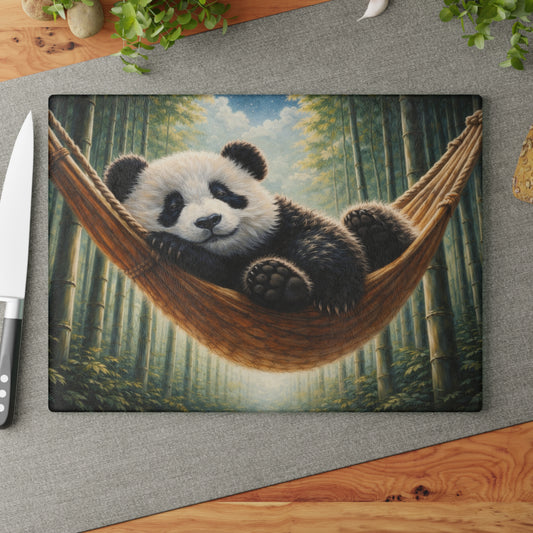 Sleeping Panda in Bamboo Forest Glass Cutting Board – Peaceful Wildlife Nature Artwork